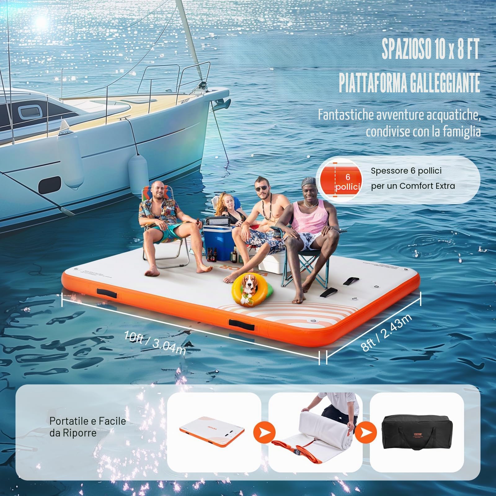 VEVOR Pontile gonfiabile galleggiante, piattaforma di bacino gonfiabile, piattaforma antiscivolo Air Dock con borsa portatile e scala staccabile, piattaforma galleggiante a isola zattera per piscina