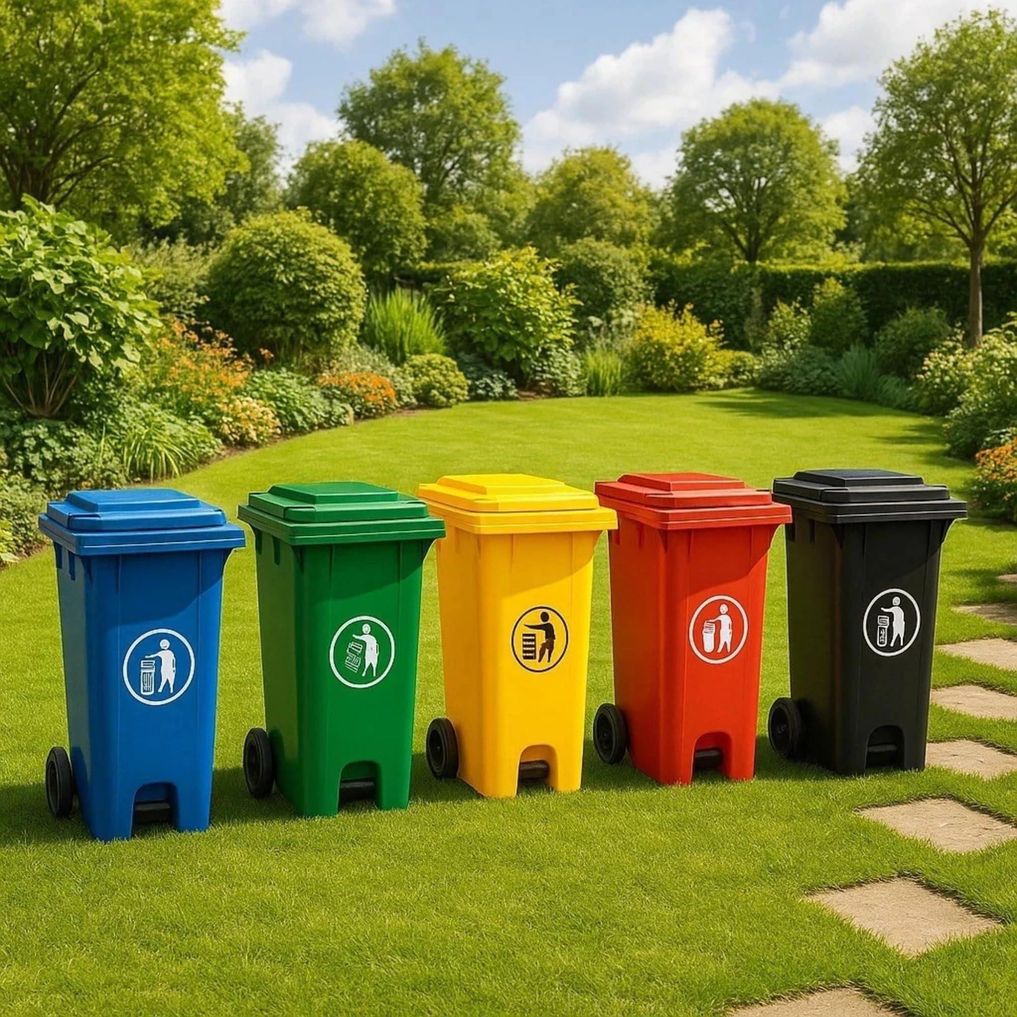 BURAKH Recycling Wheelie Bin Dustbin Rubbish Waste Trash Kitchen Home Office 100L 120L EN840 | Outdoor Rubbish Waste with Wheels | Recycling Food Dustbin (Pedal Black, 100L)