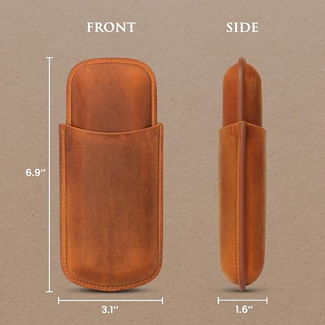 Handmade Genuine Leather Cigar Case - Customizable, 2-Finger Design, Adjustable Elegance for Cigar Connoisseurs, Black