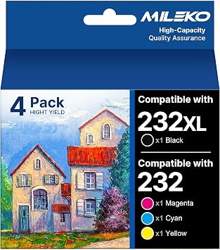MILEKO Remanufactured Replacement for Epson 232XL Ink Cartridges Combo Pack