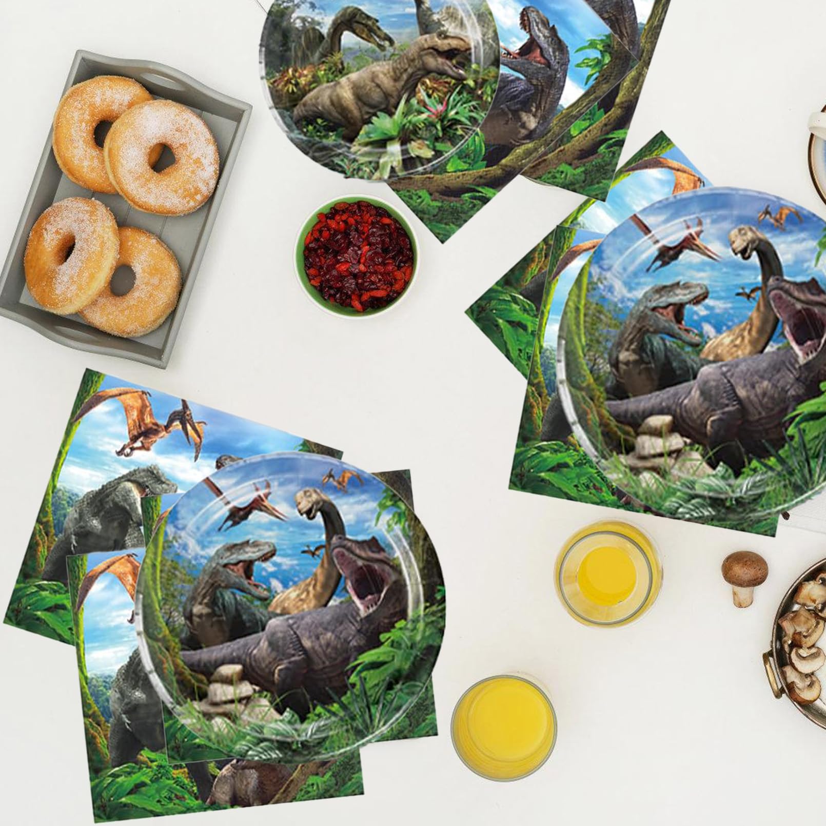 Decorazione Compleanno Dinosauri,83 Pcs Stoviglie Feste Compleanno Dinosauri, Stoviglie Per Feste,Striscione, Tovaglia.