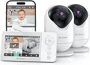 Dr.Care VistaView Lite RB Smart WiFi Baby Monitor with 2 Cameras - 4” 720P Split Screen & 1080P Camera App Control, Motion Alerts, 2500mAh Removable Battery, Night Vision, Multi-User, Triple Security asin的图片