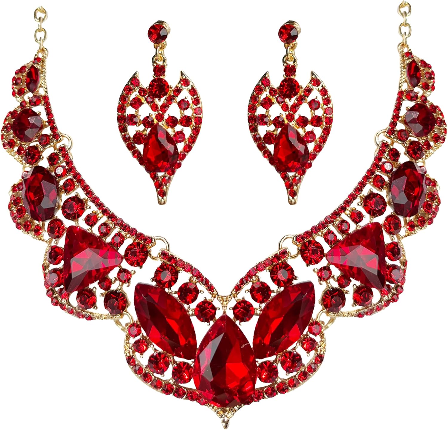 MMonesu Crystal Flower Bib Statement Necklace Set Chunky Diamond Flower Statement Necklace & Earrings Drama Bib Collar Jewelry Set for Women Prom Party Jewelry
