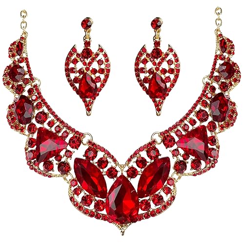 Crystal Flower Bib Statement Necklace Set Chunky Diamond Flower Statement