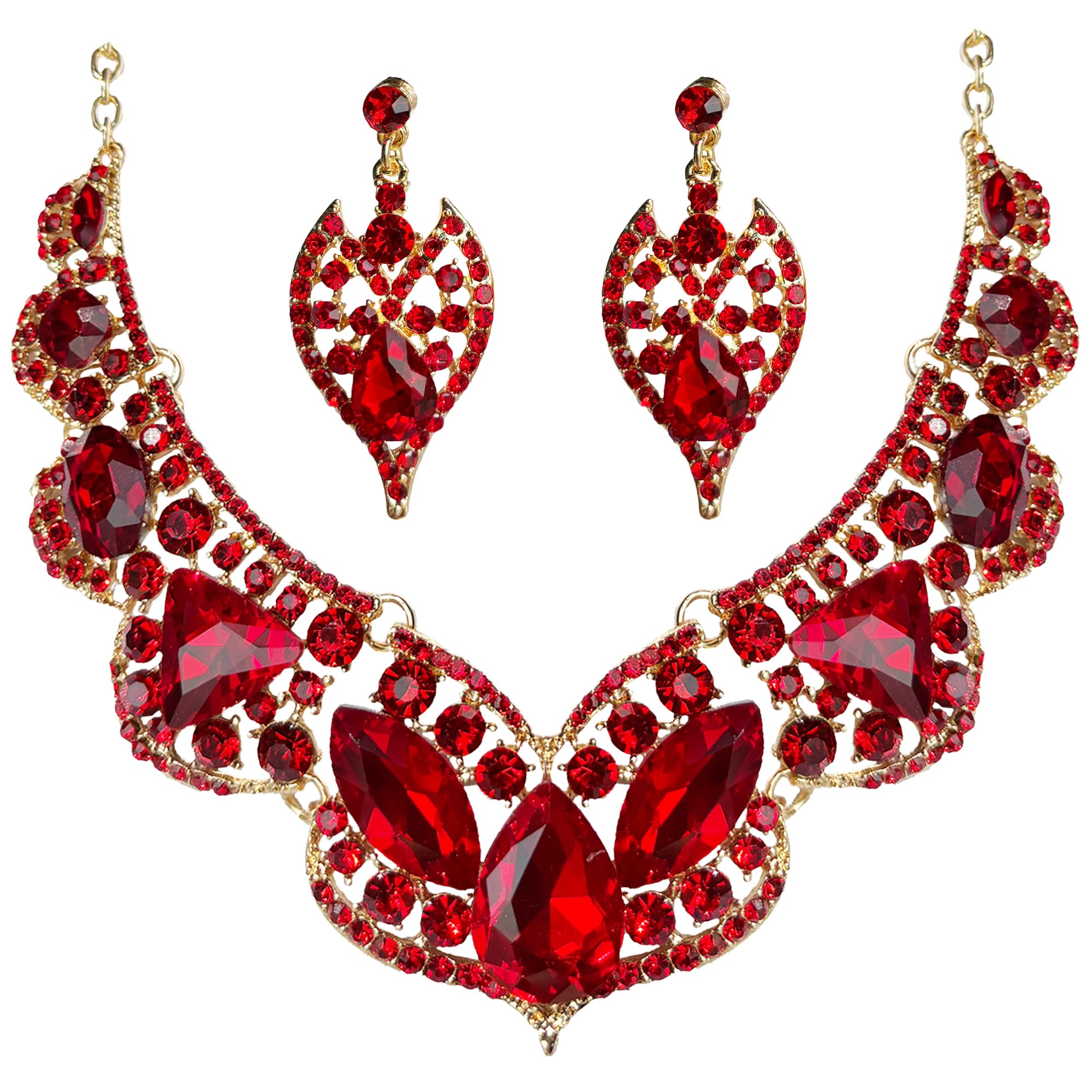 MMonesu Crystal Flower Bib Statement Necklace Set Chunky Diamond Flower Statement Necklace & Earrings Drama Bib Collar Jewelry Set for Women Prom