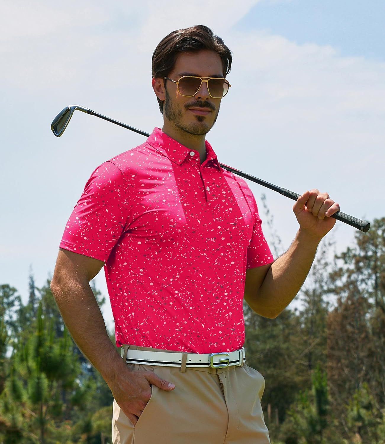 ZITY Men's Golf Polo Shirt Short Sleeve Performance Moisture Wicking Collared Print Shirt for Golf and Casual Wear - Image 2