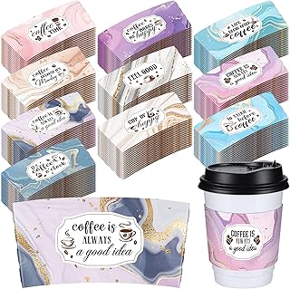 Eaasty 500 Pcs Coffee Sleeves Disposable Paper Coffee Cup Sleeves for 12 and 16 oz Corrugated Cup Paper Jacket Hot Chocolate Cocoa Tea or Cold Beverages(Marble Style)