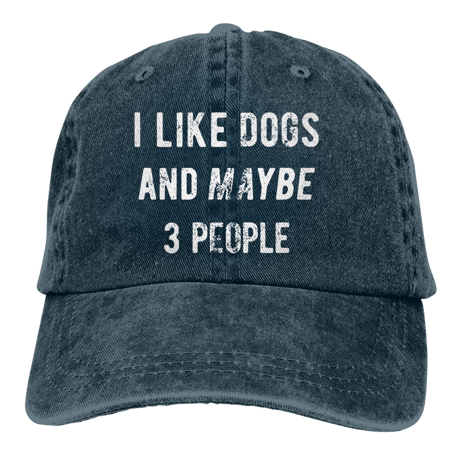 WAYMAY I Like Dogs and Maybe 3 People Unisex Adult Cowboy Hat Full Cotton Curved Brim Baseball Cap, Navy, One Size