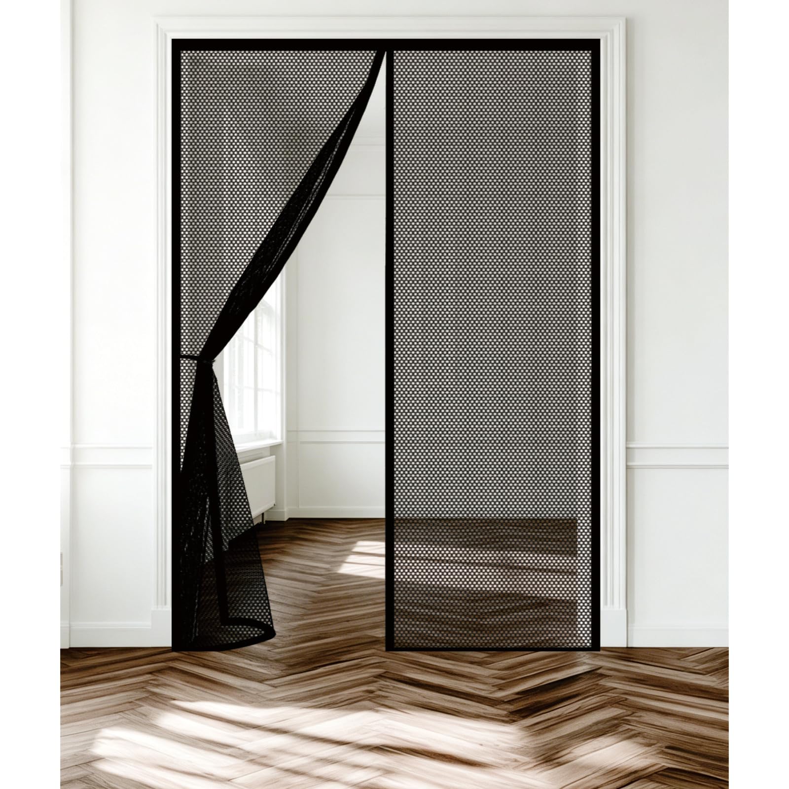 Moustiquaire porte 107x287 cm noire avec fermeture aimantée automatique sans perçage