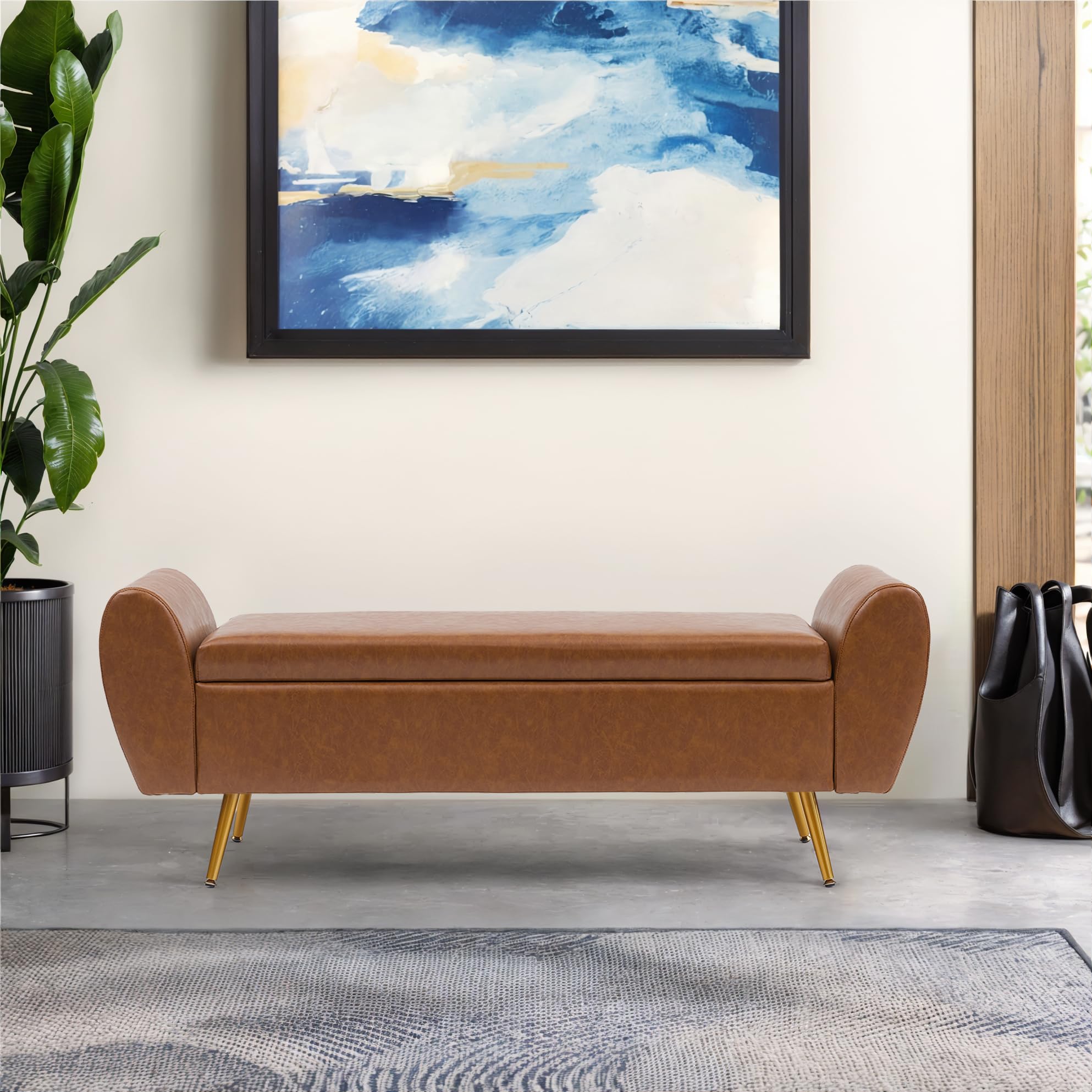 Vegan Leather Storage Bench for Bedroom, 57" Extra Long Bench for King