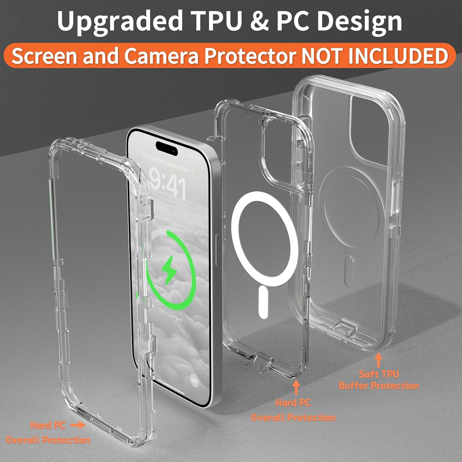 for iPhone 15 Plus Case, Compatible with MagSafe, Durable Dual Layer Transparent Magnetic Phone Cases, Heavy Duty Shockproof and Anti-Drop Protective Cover for iPhone 15 Plus, 6.7'', Clear - Image 6