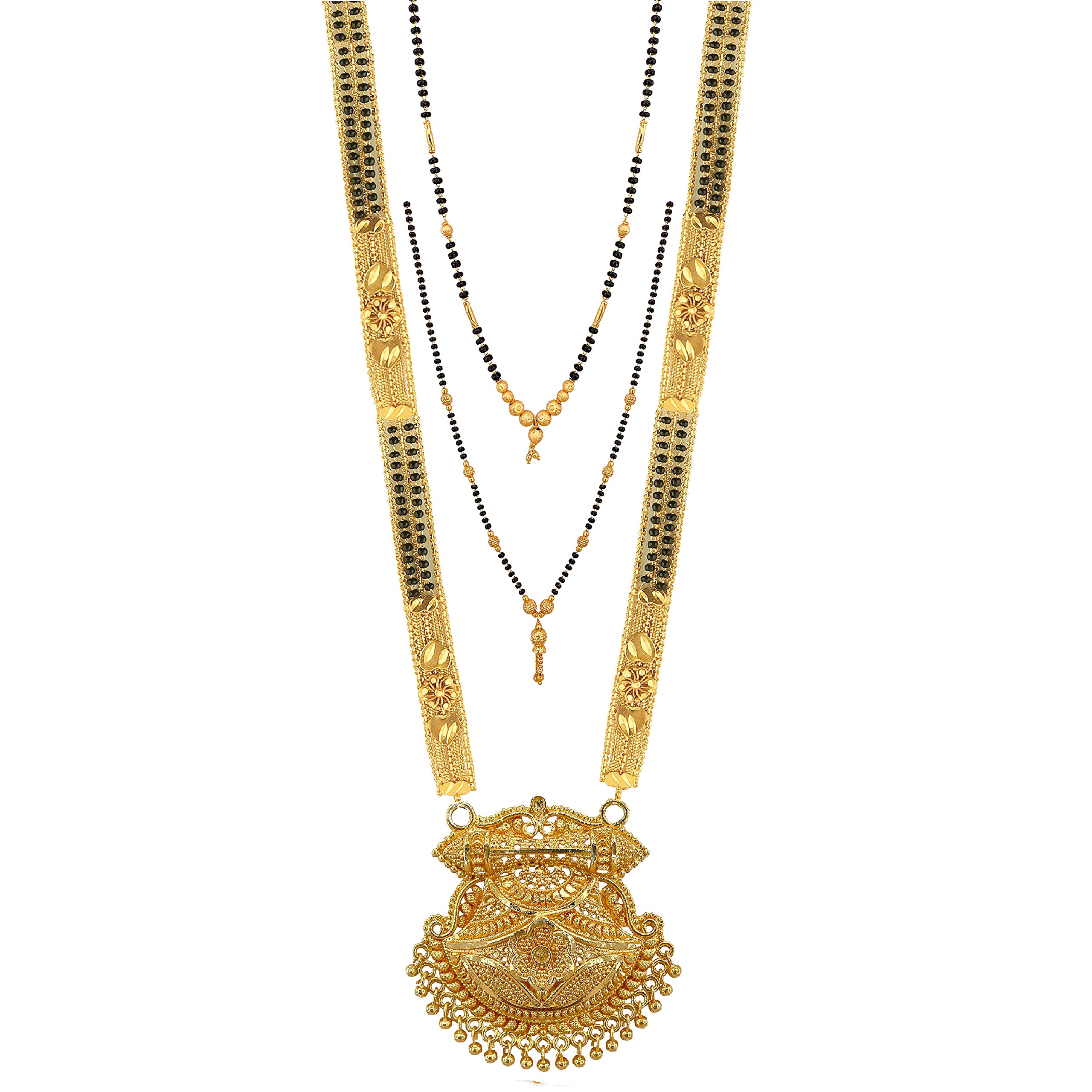Brado Jewellery Traditional Gold Plated Hand Meena 30inch Long and 18inch short Combo Of 3 Mangalsutra/Tanmaniya/nallapusalu/Black Beads For Women and Girls (B0991NP84R) Amazon Price History, Amazon Price Tracker