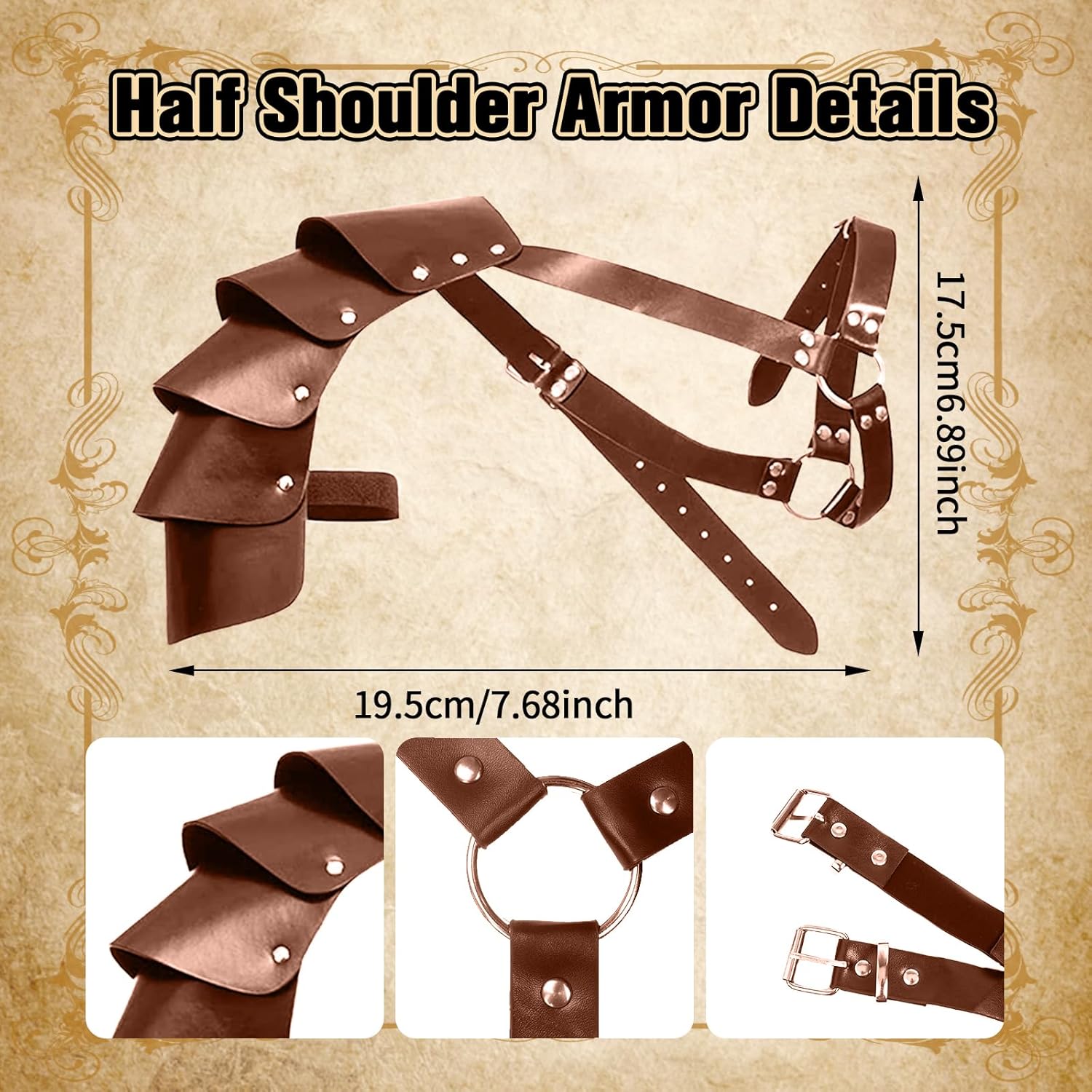 DARFULA 6 Pcs Medieval Knight Accessories Renaissance Viking Belt Pouch Arm Bracers Sword Frog Cape,Half Shoulder Armor