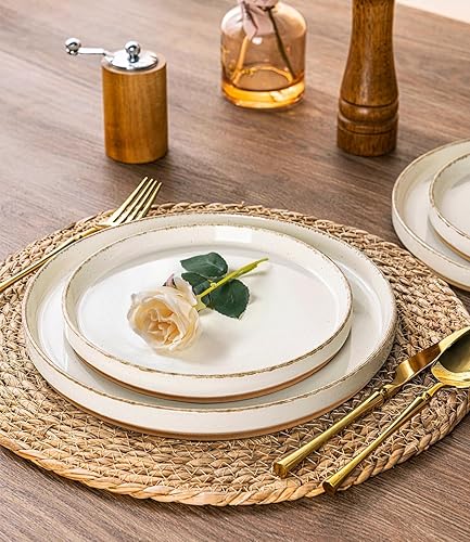 Miniatura 2 de AmorArc Juego de vajilla de cerámica para 4, juego de 12 piezas de platos y cuencos pintados a mano con parte inferior de terracota rústica, juego