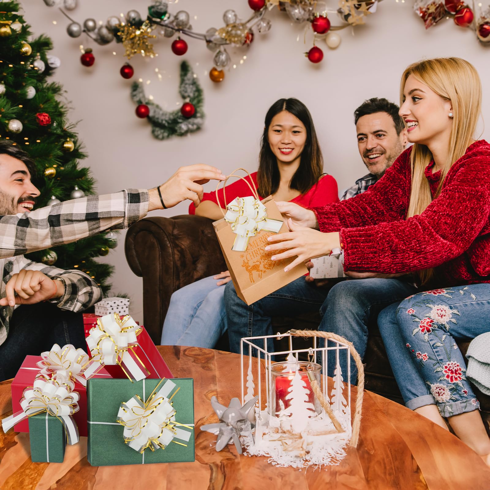 32 fiocchi da tirare per confezioni regalo, fiocchi grandi da 15,2 cm per regali, confezioni regalo, fiocchi sfusi per cesti regalo, decorazioni natalizie per feste di nozze (bianco)