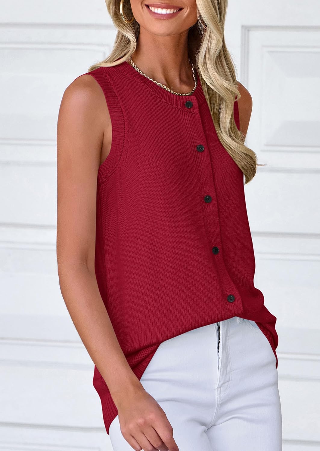 PRETTYGARDEN Sweater Vest Tops for Women 2026 Lightweight Summer Cardigan Sleeveless Button Up Knit Casual Spring Clothes - Image 4