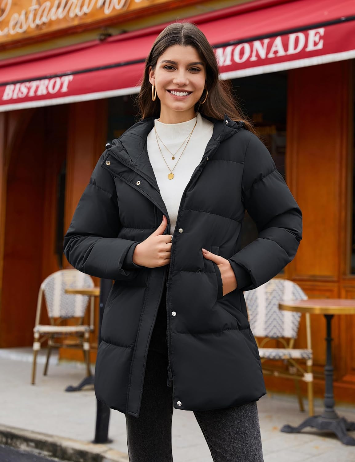 YUCOLEN Women's Down Jacket with Hood Parka Winter Coats Puffer Warm Jackets Waterproof Long Fashion Outwear - Image 3