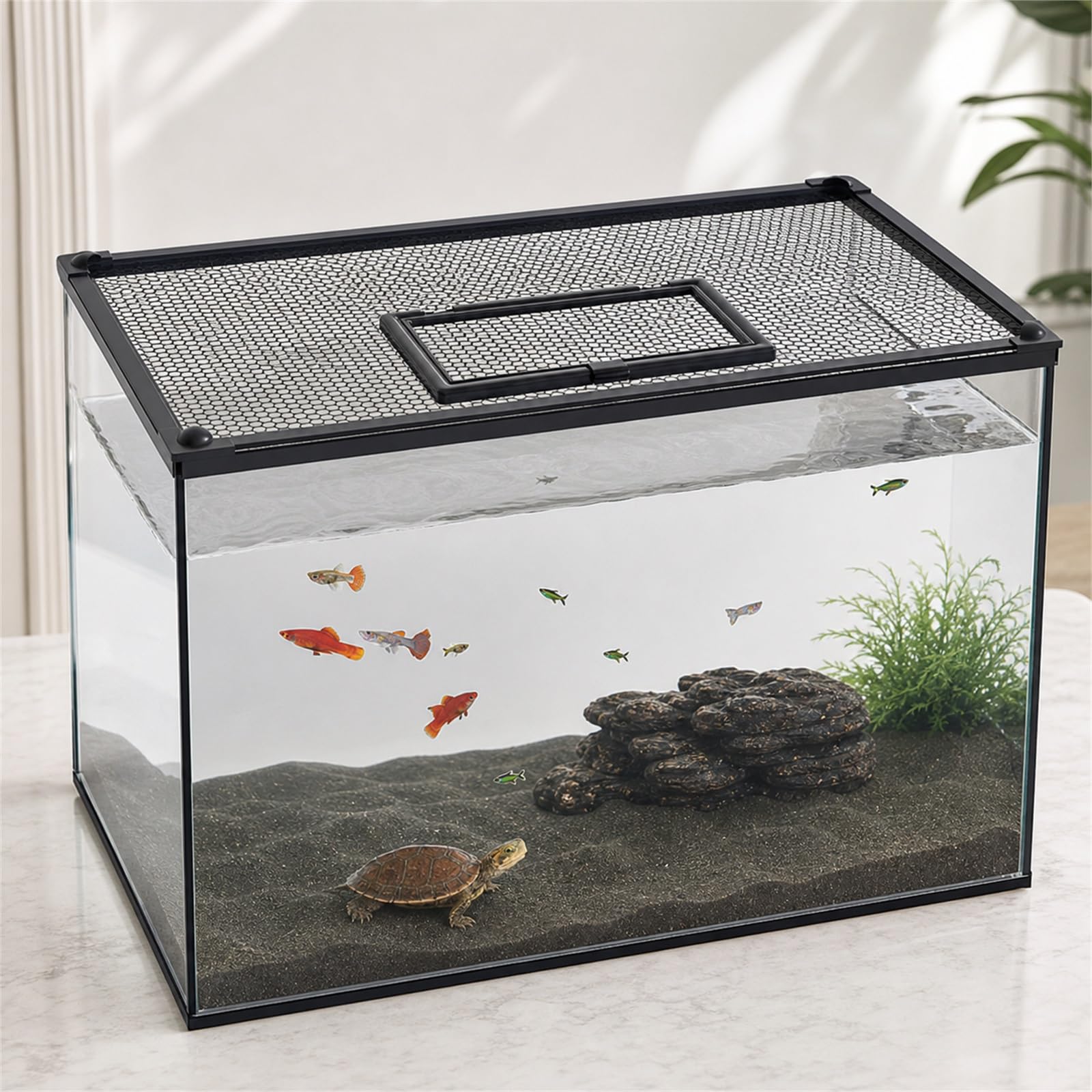 Tapas De Acuario,Red Magnética Anti-Salto para Acuario,Cubierta De Pantalla para Acuario,con Ventana pequeña de alimentación,Buena Ventilación,para Oficina Vestíbulo Tienda de Mascotas