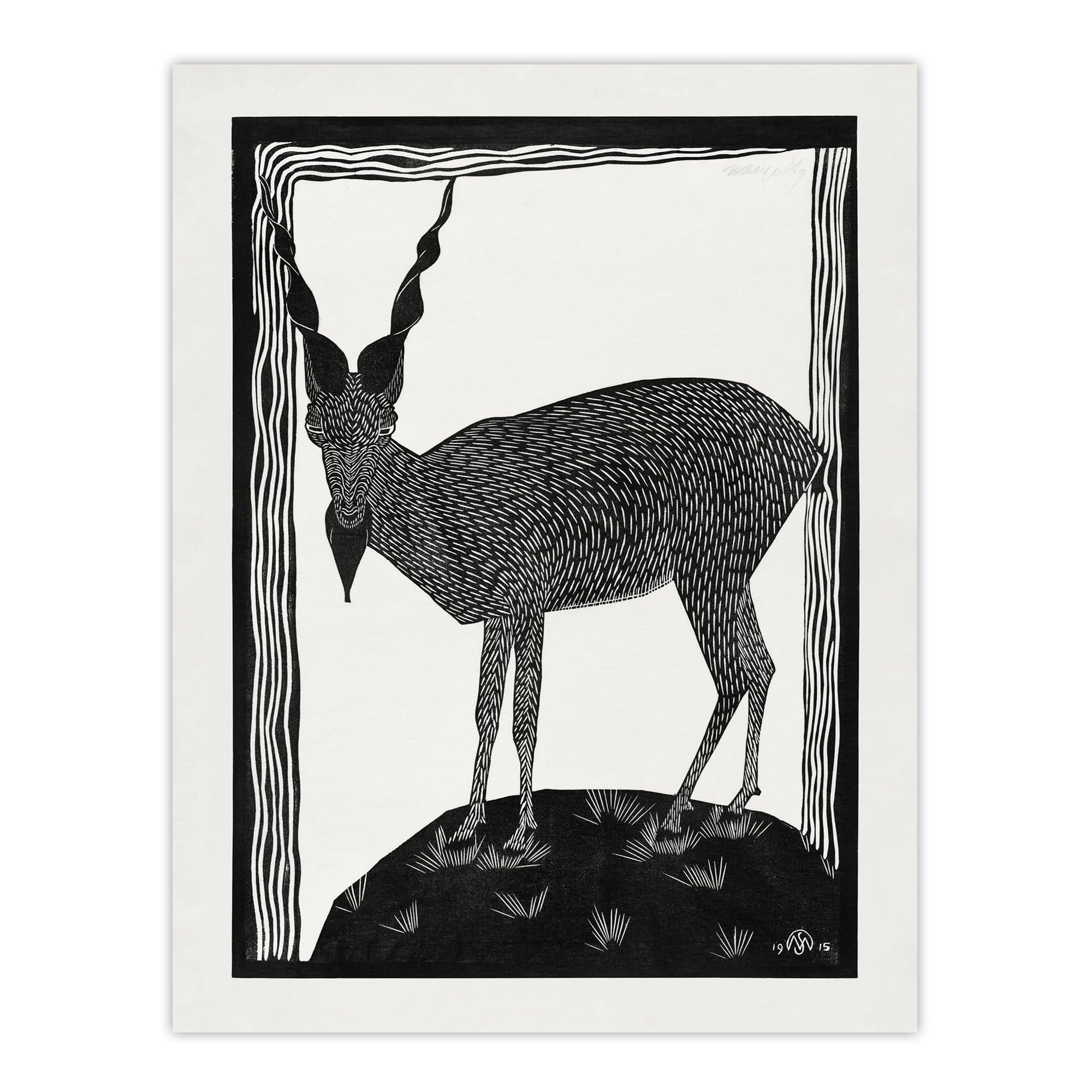 Artery8 Stylised Markhor Goat By Samuel J De Mesquita Extra Large XL Wall Art Print 24X32 : Mythic animal artwork combining strength and elegance perfect for eclectic home gallery