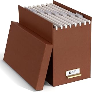 BIGSO JOHAN hangmappenbox A4 – hangmappenbox met deksel en handvat – bureauplank voor hangmappen en documenten – opbergdoos van gerecyclede vezelplaat en papier – sienna