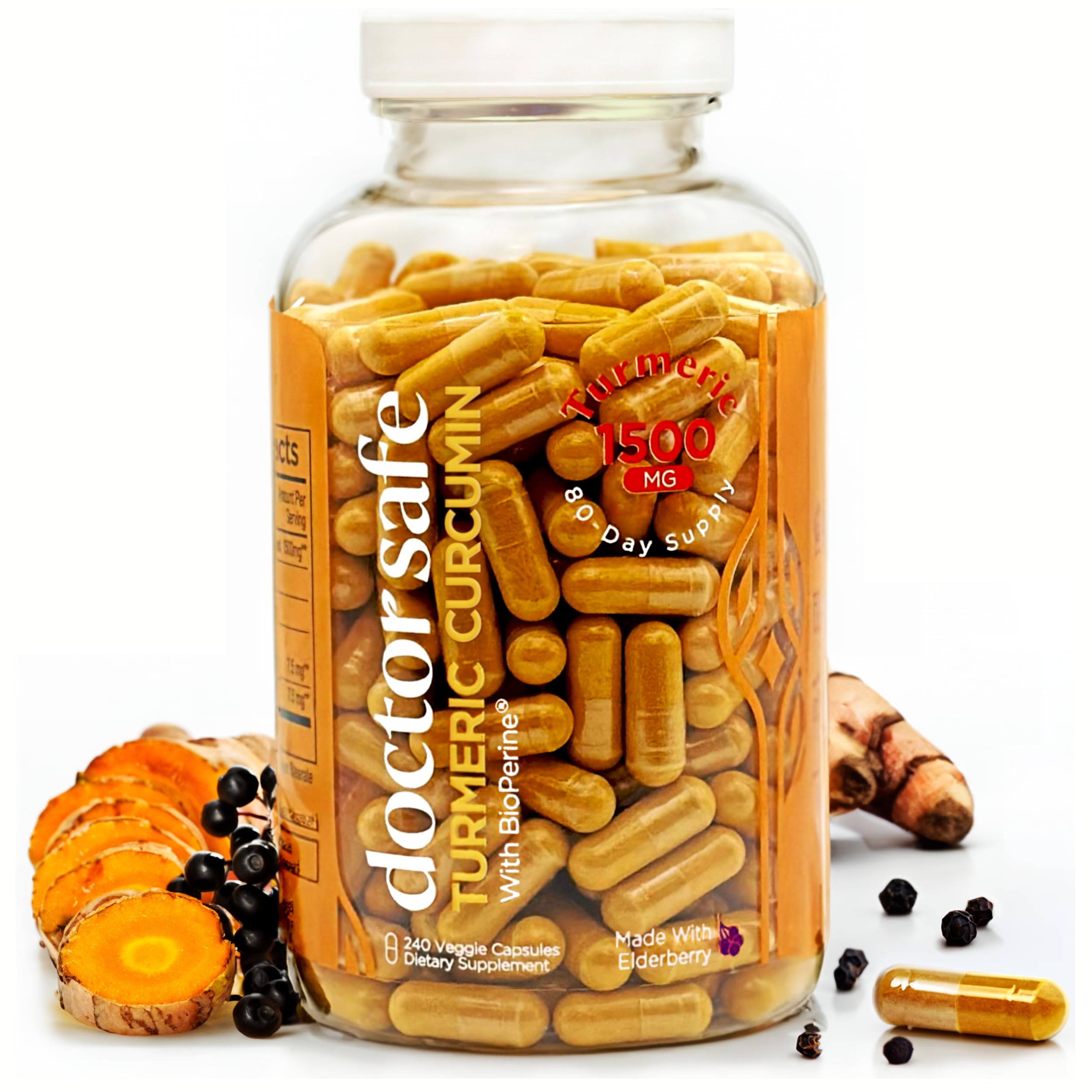 DOCTOR SAFE Suplemento articular de cúrcuma com curcumina, 95% de curcuminoides e BioPerine, 1500 mg, 240 cápsulas