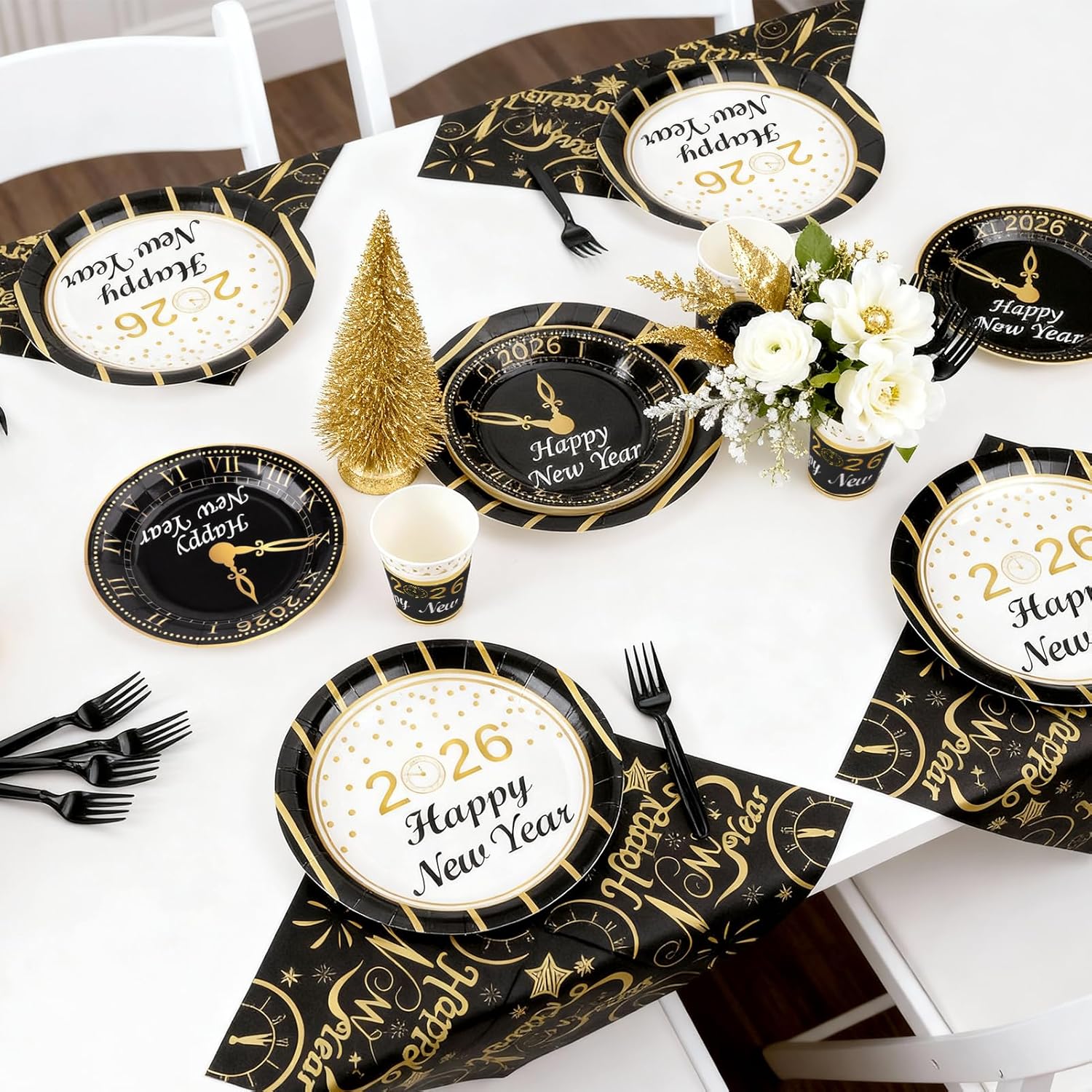 Miucat New Years Eve Party Supplies 2026, Happy New Years Party Decorations, New Year Plates and Napkins Party Supplies, New Year Decor - Serves 16