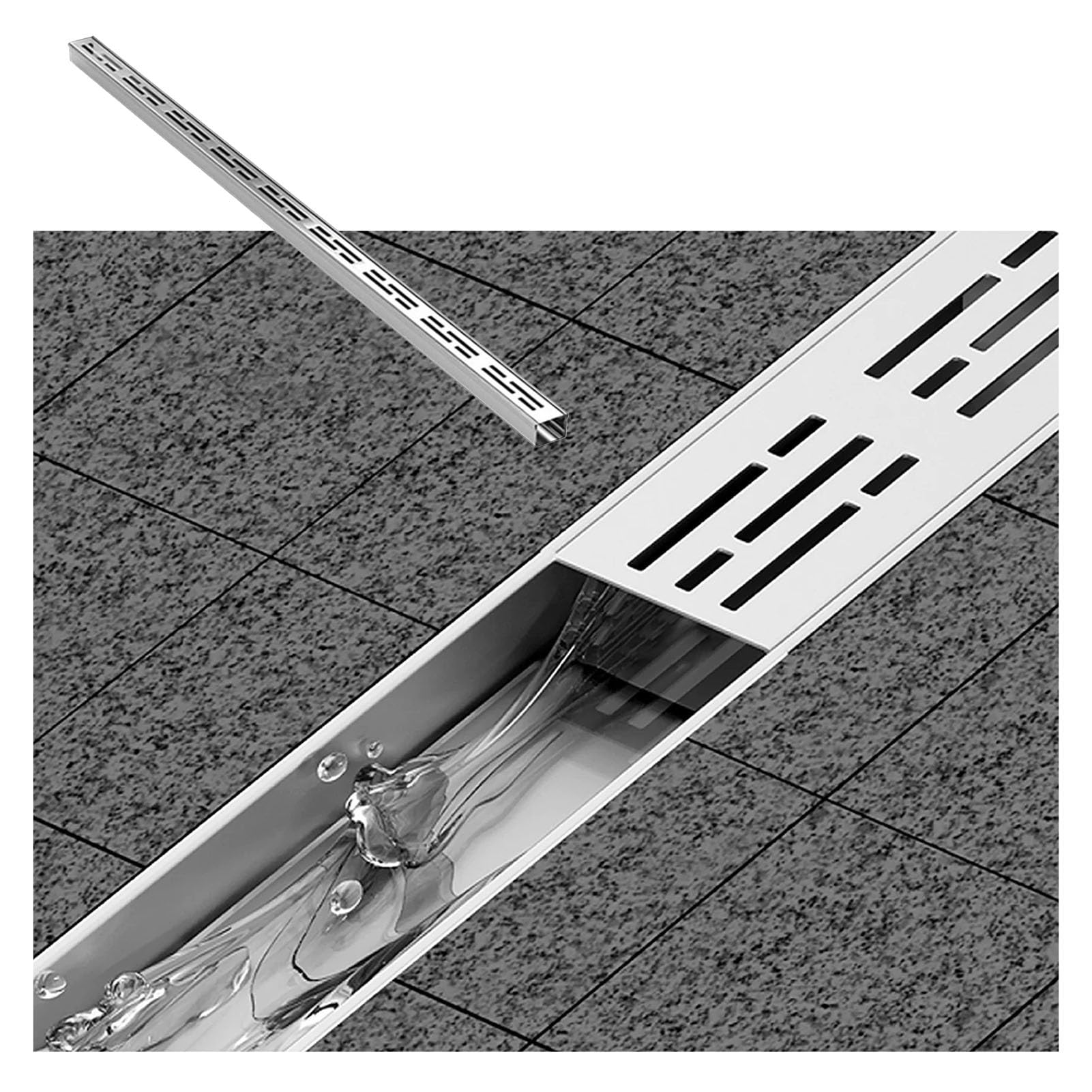 Trench Drain Wysokiej Jakości System Odpływowy Ze Stali Nierdzewnej — Ruszt Liniowy Do Podjazdu I Tarasu O Długości 39,4 Cala(1pcs,WxH 4x4cm/1.58x1.58in)