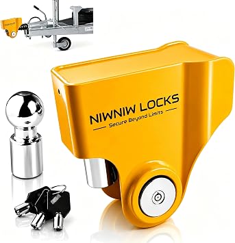NiwNiw Heavy Duty Trailer Hitch Lock with Forged Steel Safety Ball Ifor Williams Knott Avonride 50mm Head 575003/575004/575005/575008,High Security Anti-Theft Caravan Tow Bar Coupling Lock