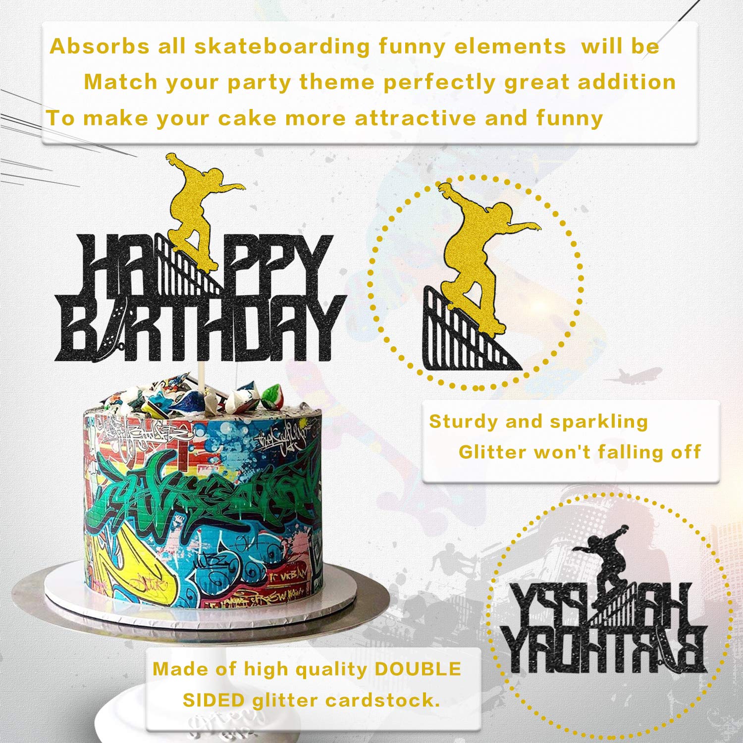 7-Piece Skateboard Cake Topper Set - Skate Theme Birthday Decor For Boys & Girls (LIANGSS)