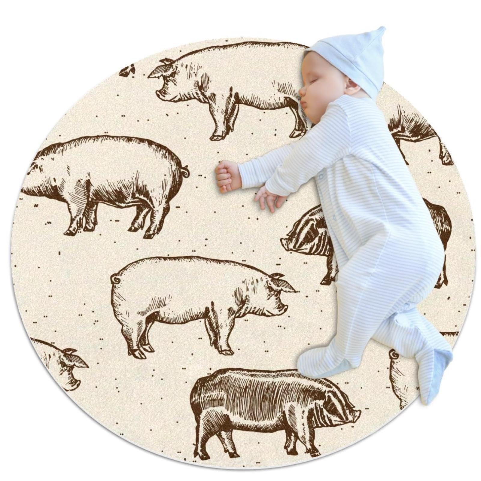 Tapis de salle de bain cochon de haute qualité, décoration ronde 1m chambre