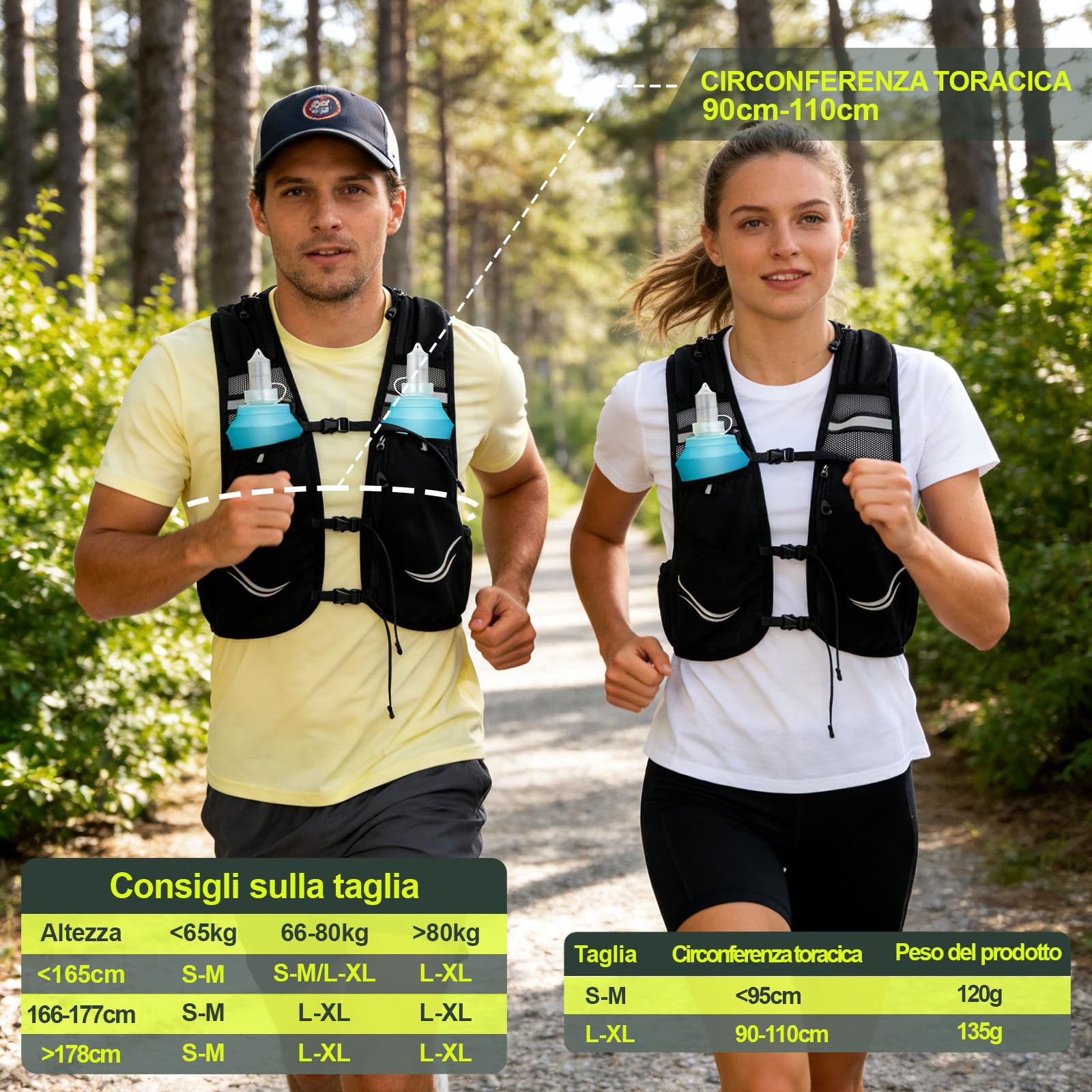 Charmofun Zaino Trail Running, Gilet Running Uomo e Donna, Zainetto Running Leggero con Borraccia Morbida 2 Pezzi 500ml, Zaino Idratazione per Corsa, Ciclismo, Maratona, Alpinismo