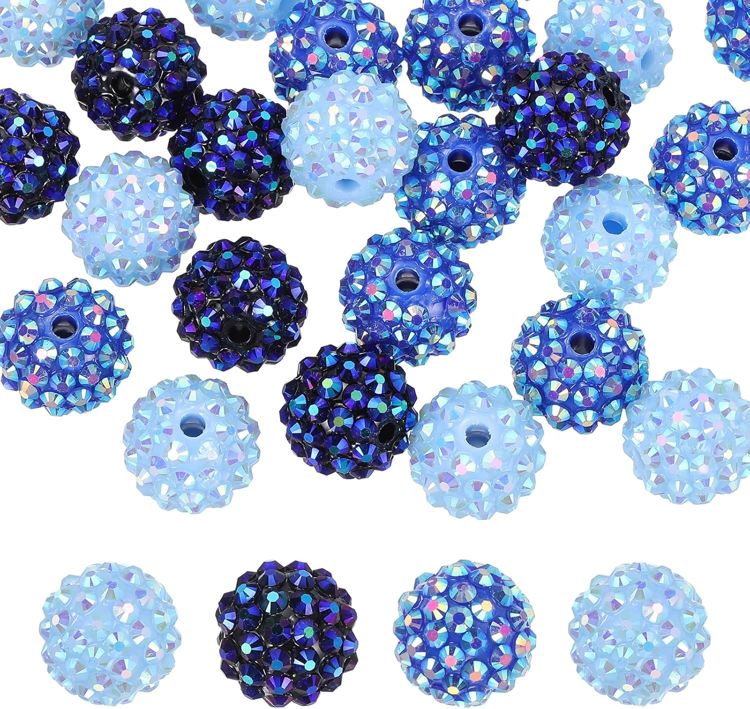 PATIKIL 16mm Resin Rhinestone Beads for Beadable Pen, 30 Pack Ball Disco Sparkly Chunk Round Bubblegum Beads for Beadable Keychain Jewelry Making, Blue/Dark Blue/Sparkle Black