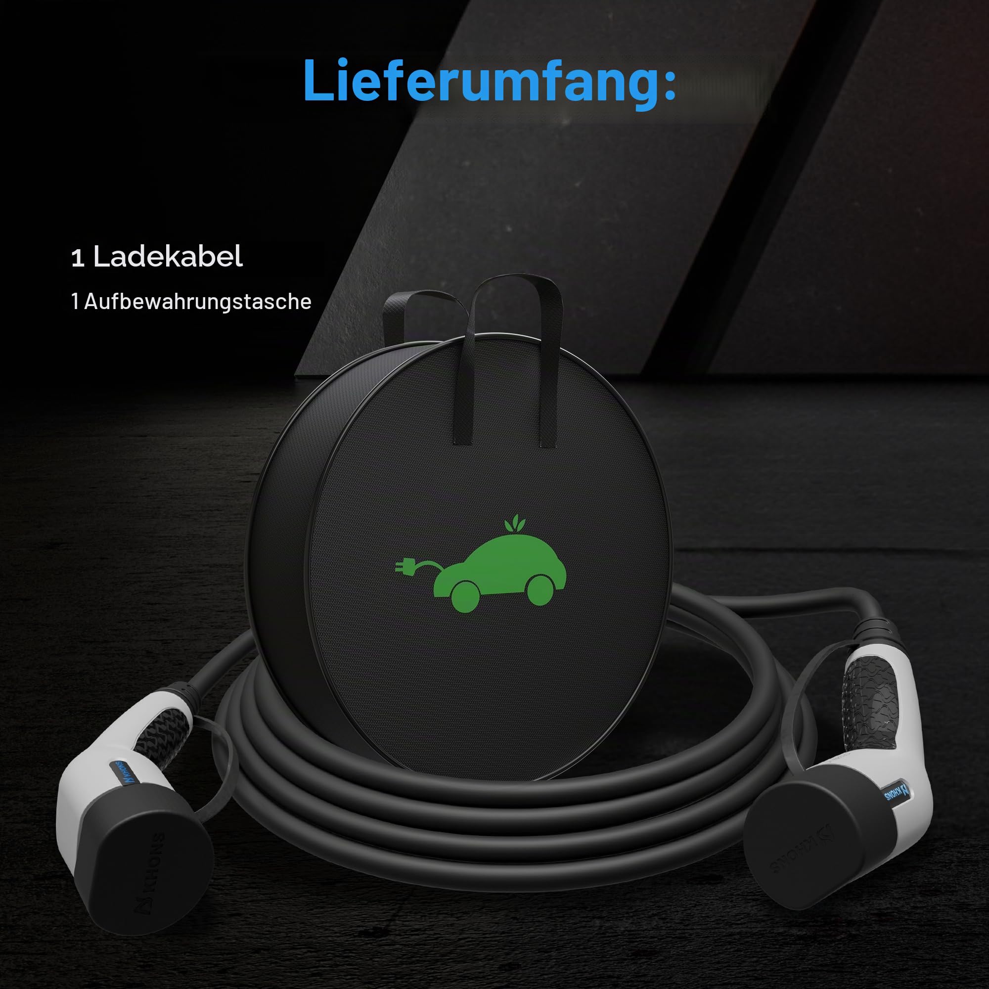 Typ 2 Ladekabel 16A/11 kW/3-Phasig/5 Meter Elektroauto Ladekabel für E Auto EV/PHEV Modus 3 Kompatibel mit Model Y 3 S X, ID.3, ID.4, ID.5, IONIQ 5 (Weiß)