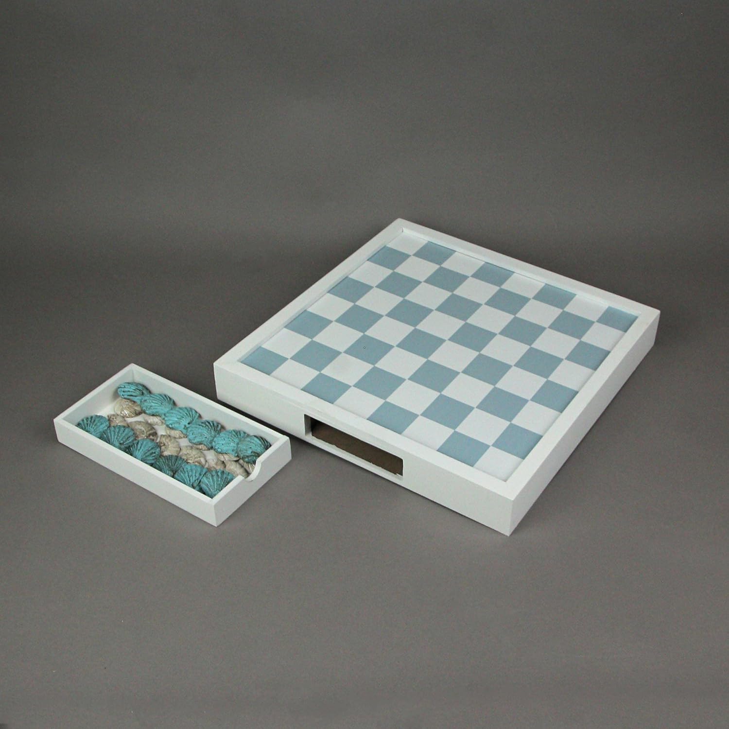 Coastal Themed Seashell Checkers Set with Game Board 13 Inches