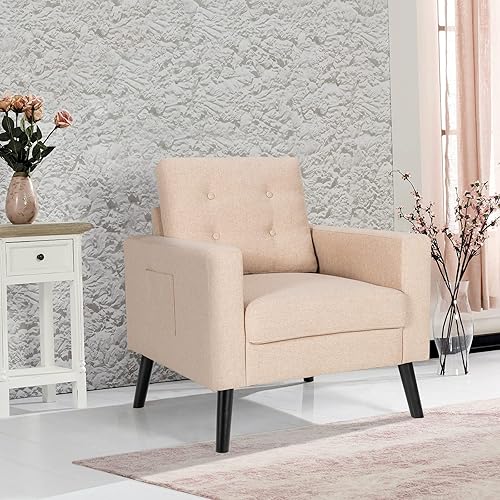 Miniatura 4 de Giantex Silla decorativa moderna, silla tapizada para sala de estar, sofá individual con botones, para leer en el dormitorio, habitación de