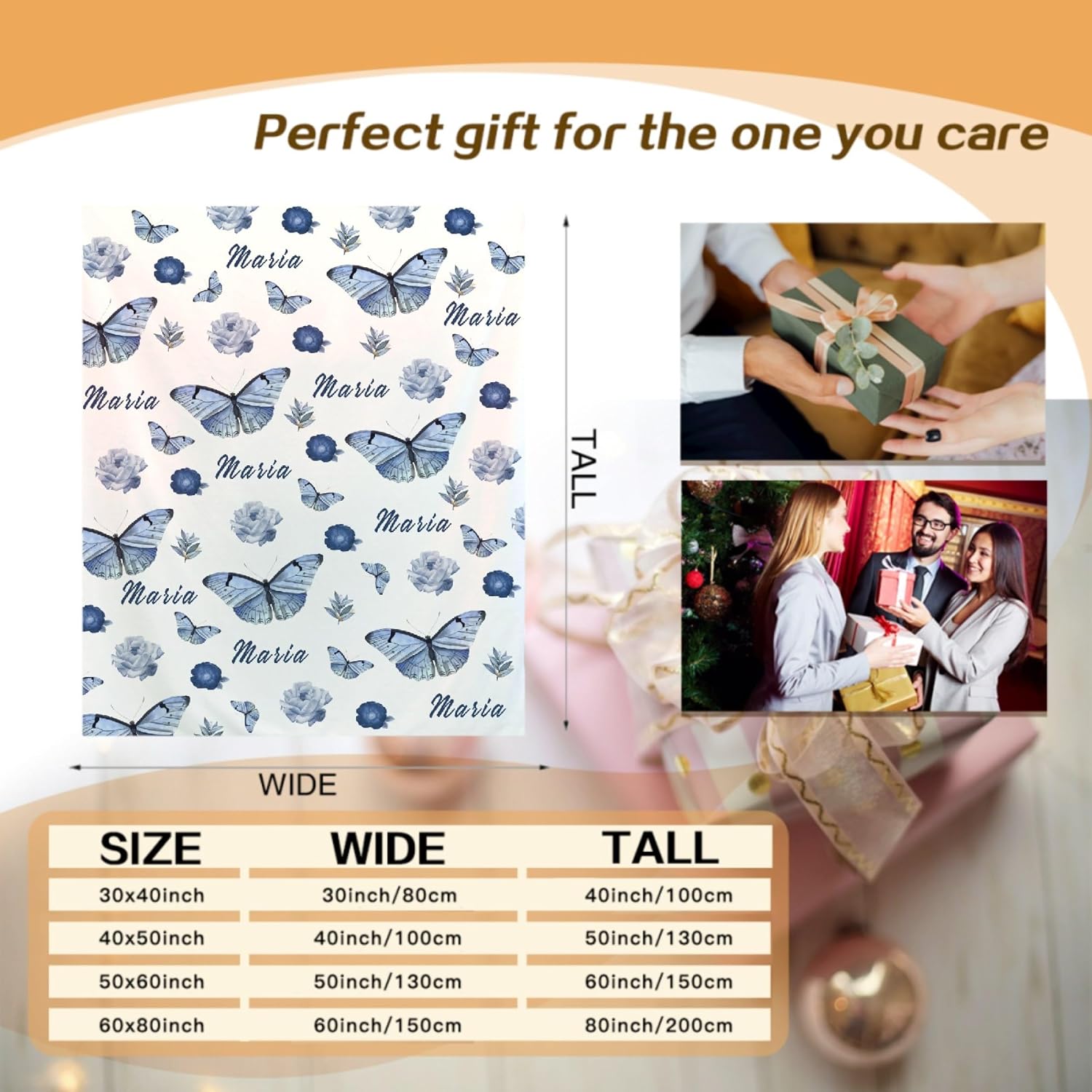 Personalized Butterfly Name Blanket, Custom Butterflies Name Blankets, Gift for Baby Girls Butterfly Lover, 30"x40" for Stroller Soft Lightweight Plush Throw Blanket for Couch Bed Sofa Decoration