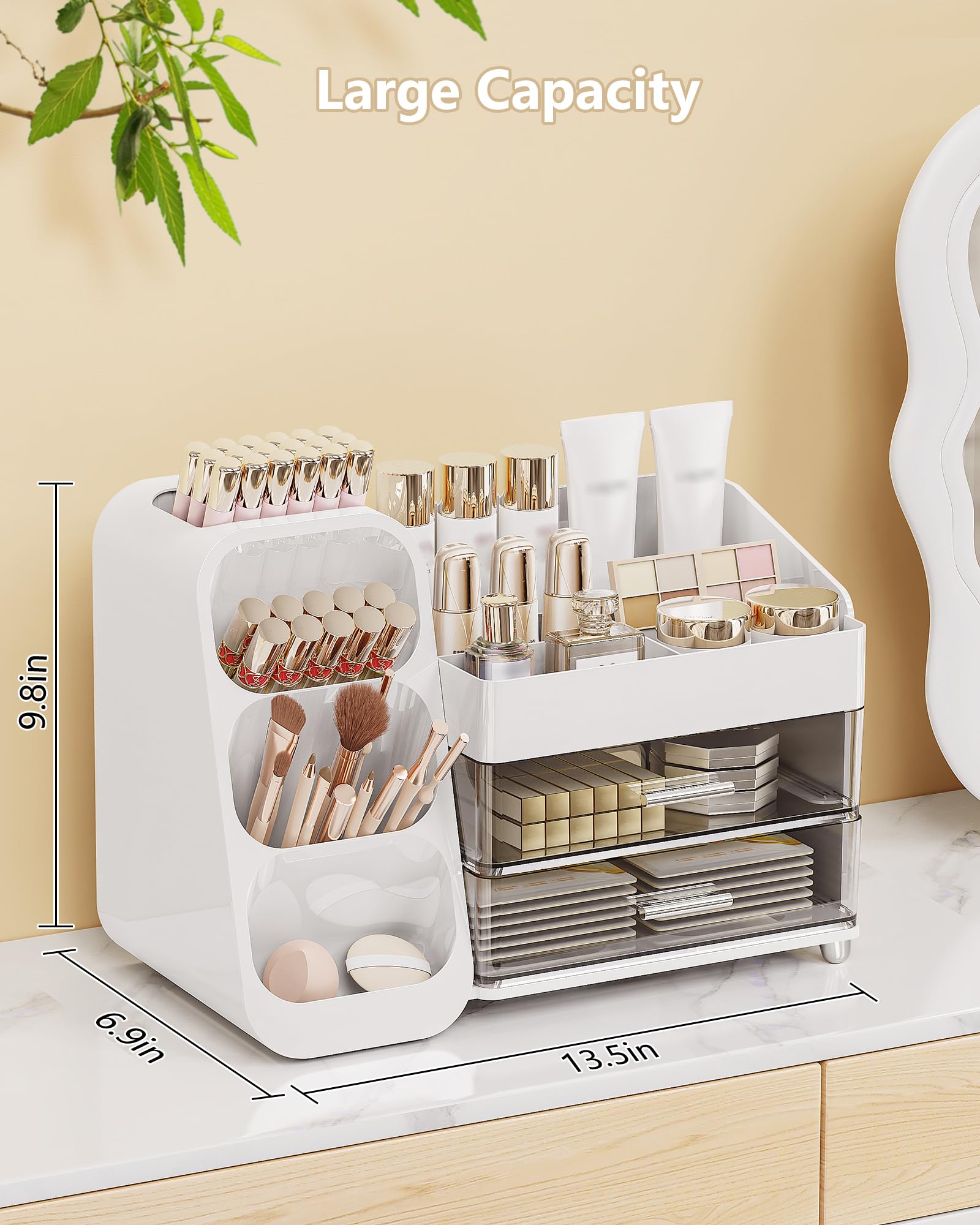 Anylady Makeup Organizer with Drawers, Skincare Organizer (Large Size Thick), Storage Box Cosmetic Display Cases, Make up Organizers for Vanity, Dresser, Desk, Kitchen, Countertop (black)