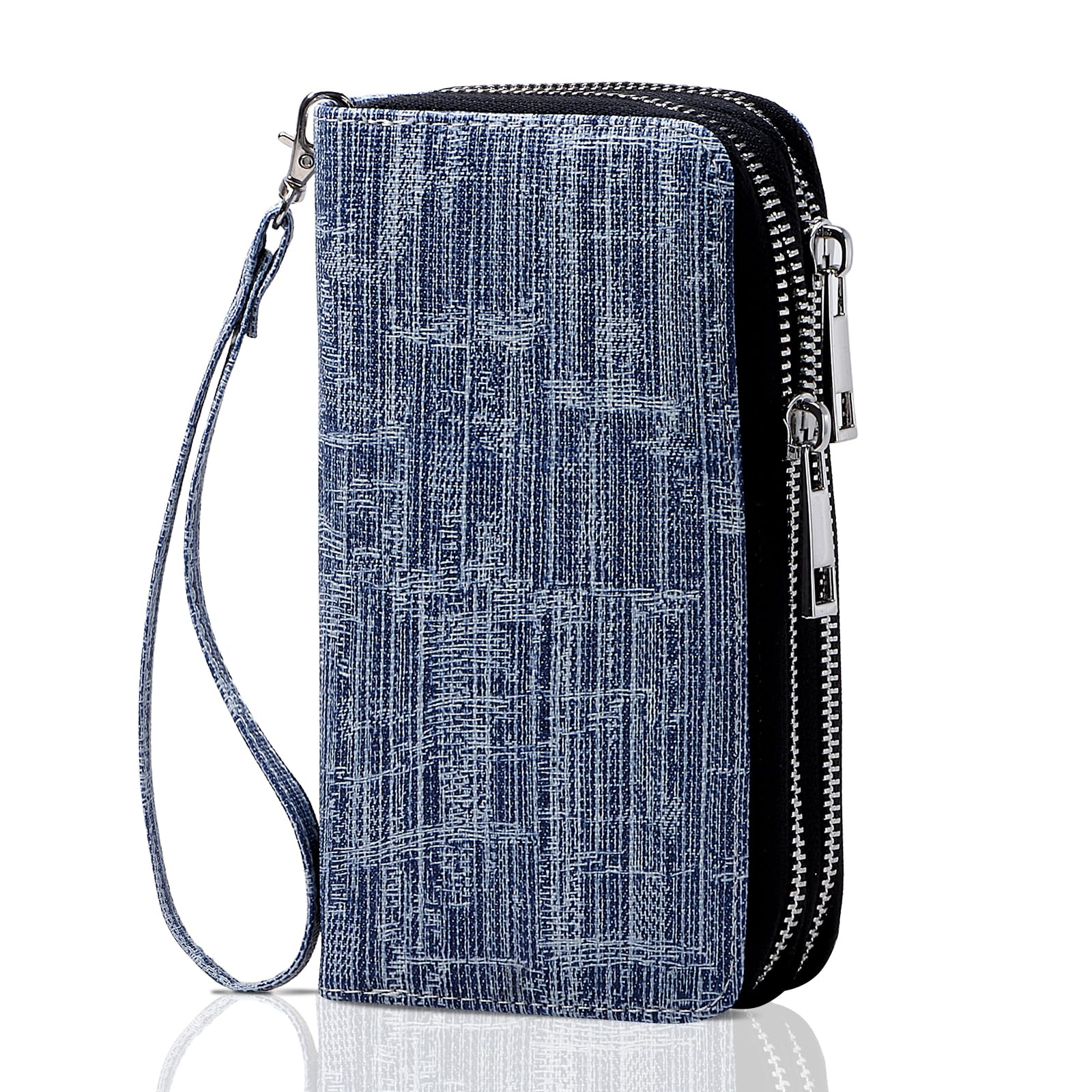 Double Zipper Wallet for Woman Clutch Purse with Cell Phone Holder for Smartphone/Card/Coin/Cash