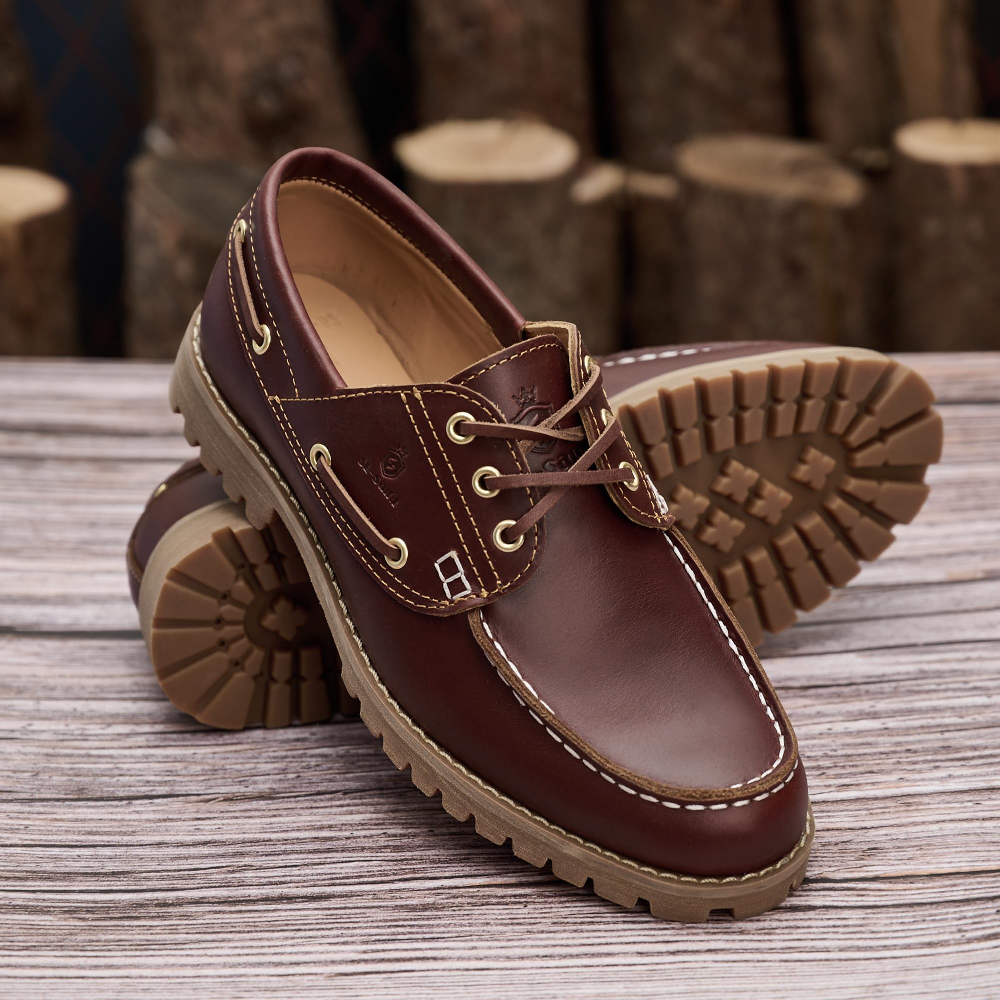 SL-Saint Scarpe Classiche Boat&Deck da Uomo Fatte a Mano Moc Toe Lace Up Moda Confortevole in Pelle Pieno Fiore