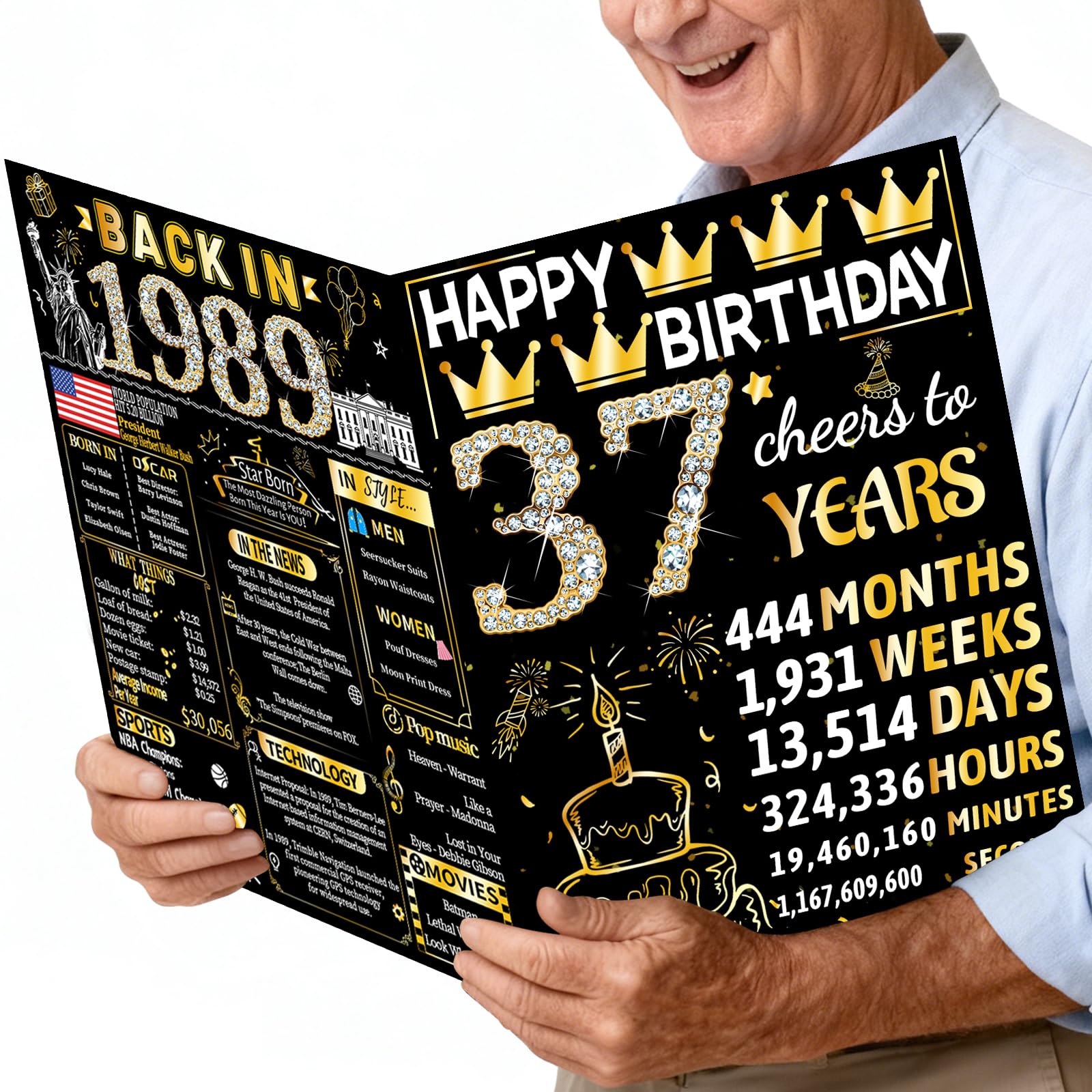 Photo 1 of Joycard 37th Jumbo Birthday Card with Envelope, 37th Birthday Decorations for Women Men, 37th Birthday Gifts for Her Him, Happy Birthday Cards for 37 Year Old Wife Husband, Back in 1989