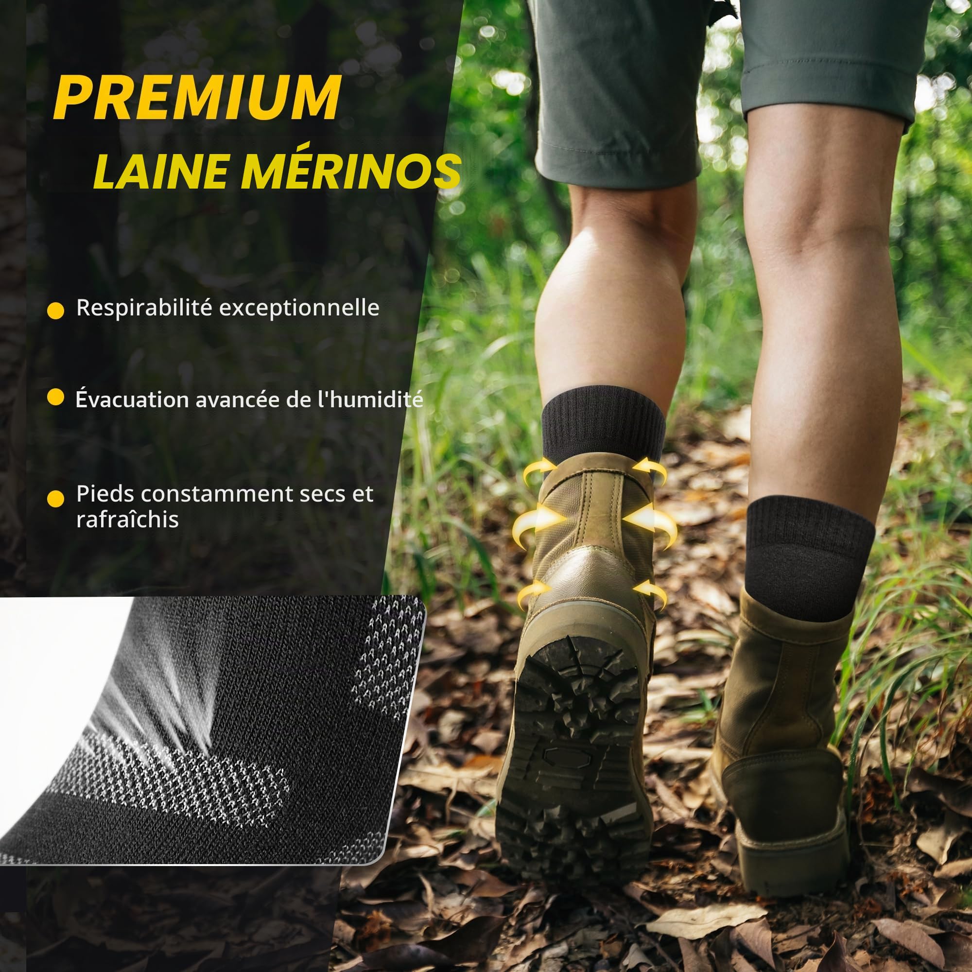 CAMBIVO Chaussettes Randonnée Anti Ampoule Femme Homme, Chaussettes Sport en Mérinos Laine, Chaussettes de Sport Respirant pour Trekking, Cyclisme, Trail Running, Ski, Thermiques, 2 ou 3 Paires