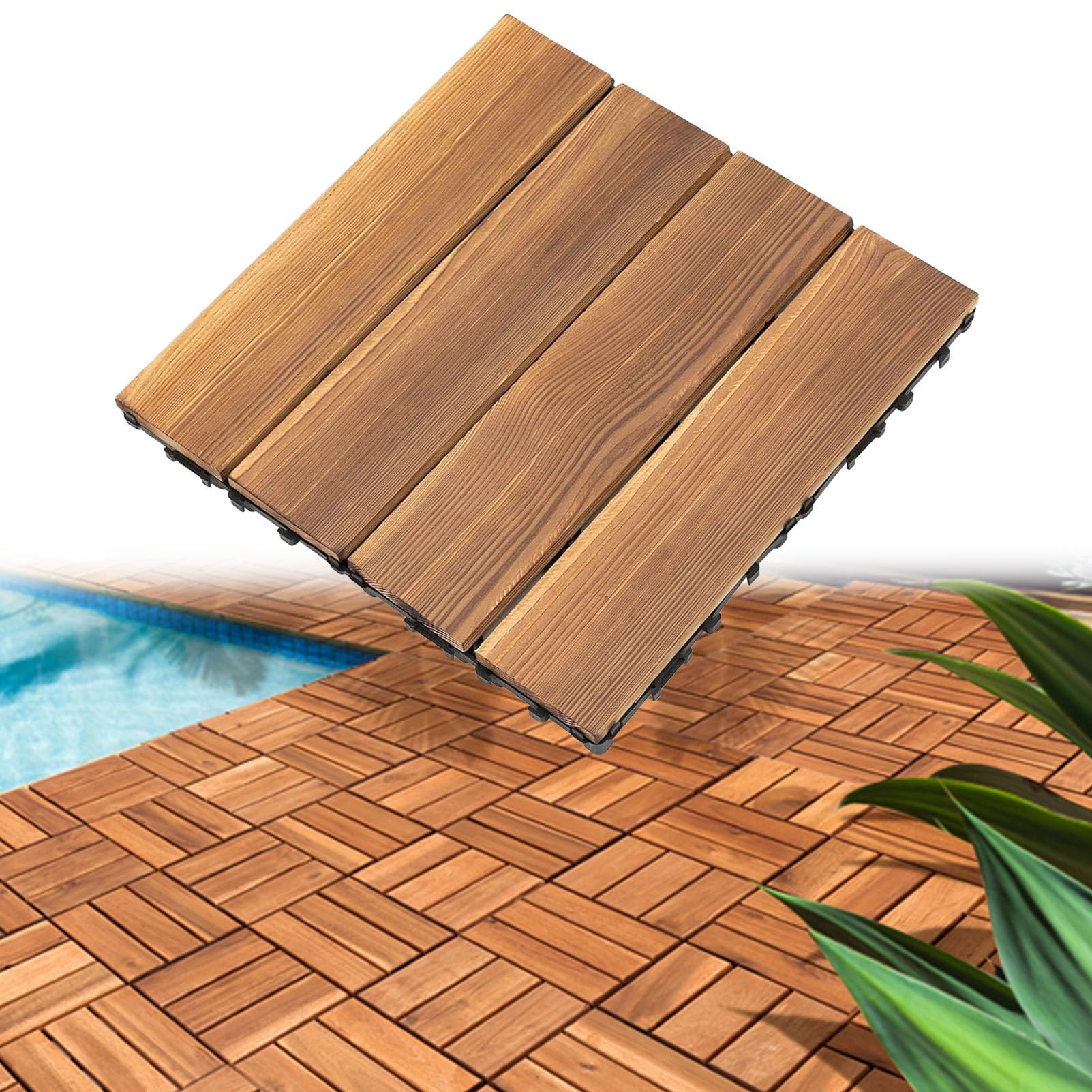 Pavimentazione a Incastro 30x30 cm 4-Slat-9pc | Pavimento per esterni in legno di acacia con sistema a incastro (click), resistente agli agenti atmosferici