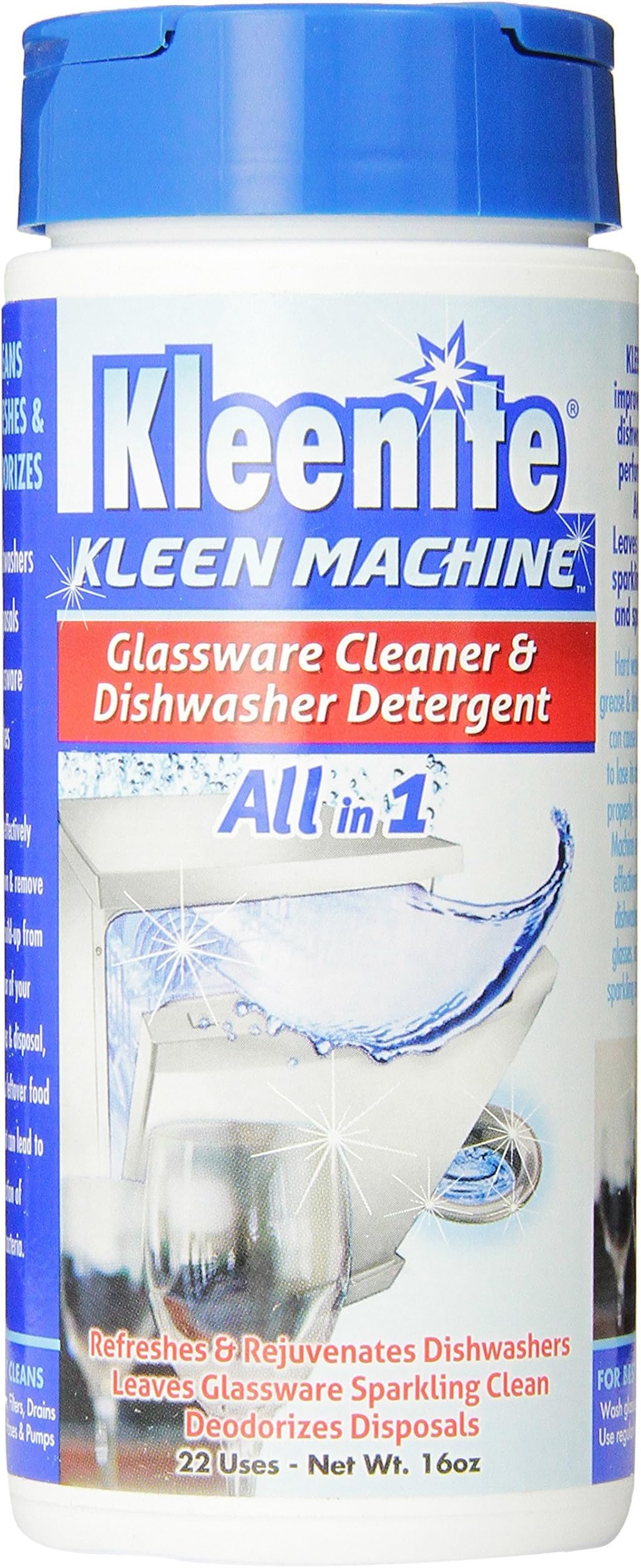 Kleenite Kleen Machine Glassware Cleaner, Dishwasher Detergent, 16 oz. (83272008165) , White