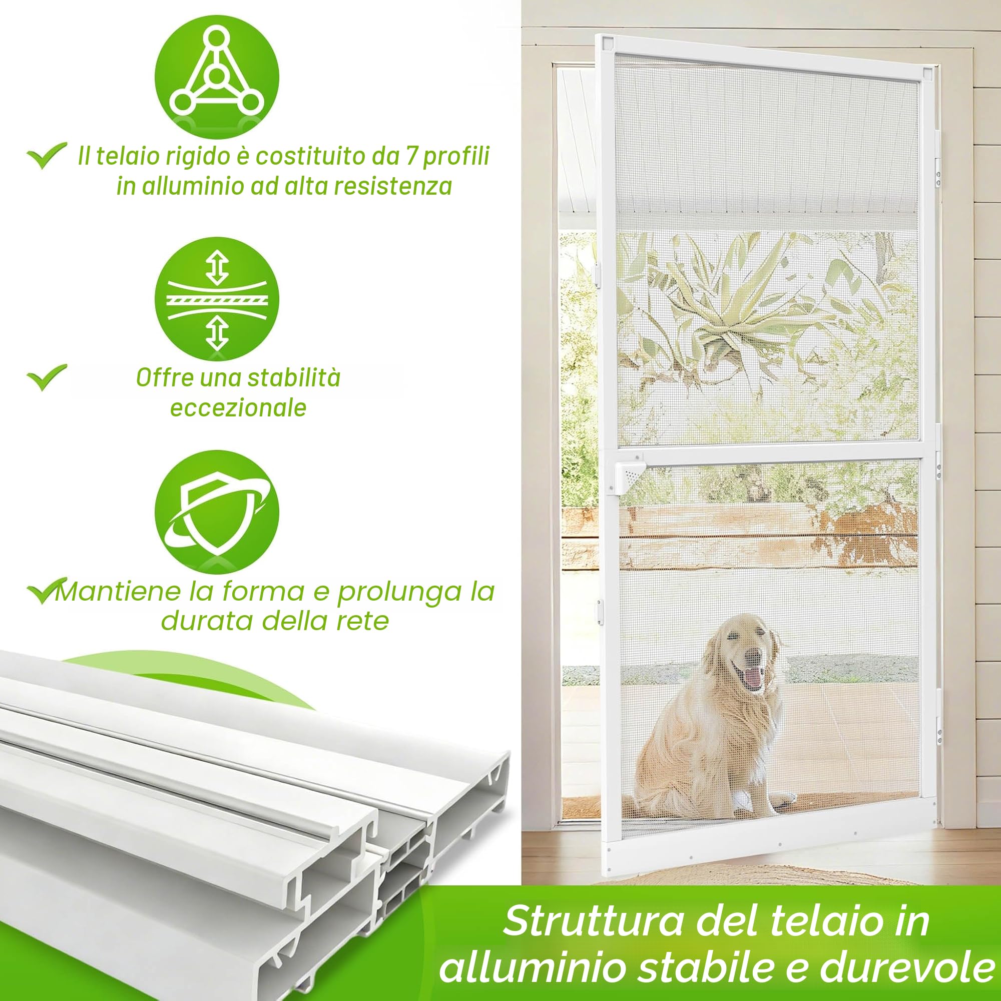 Aufun Zanzariera per porte fino a max. 120 x 240 cm, per porta con tessuto in fibra di vetro, Protezione Efficace Antinsetti Mosche, con telaio in alluminio bianco