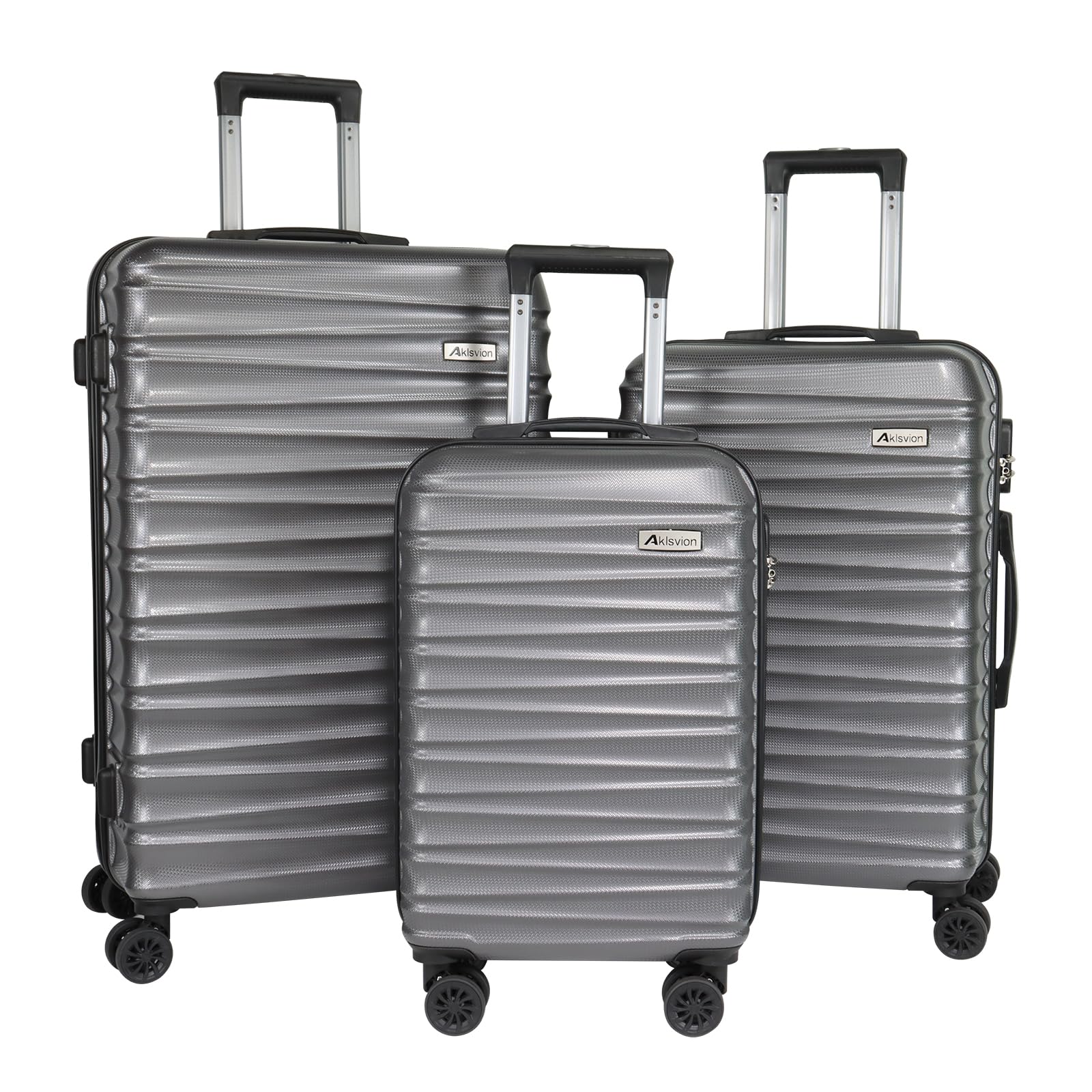 Luggage Sets 3 Piece (20/24/28 inch)-Carry On Suitcase-Suitcase With Wheels-PC+ABS - Hardside Spinner Travel Luggage (Metallic Grey, 3 Pcs Set) Metallic Grey 3 Pcs Set