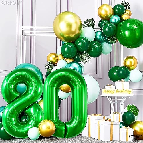 Vista 6 de KatchOn Globos verde oscuro del número 80, 40 pulgadas, globos de cumpleaños de 80 para mujeres y hombres