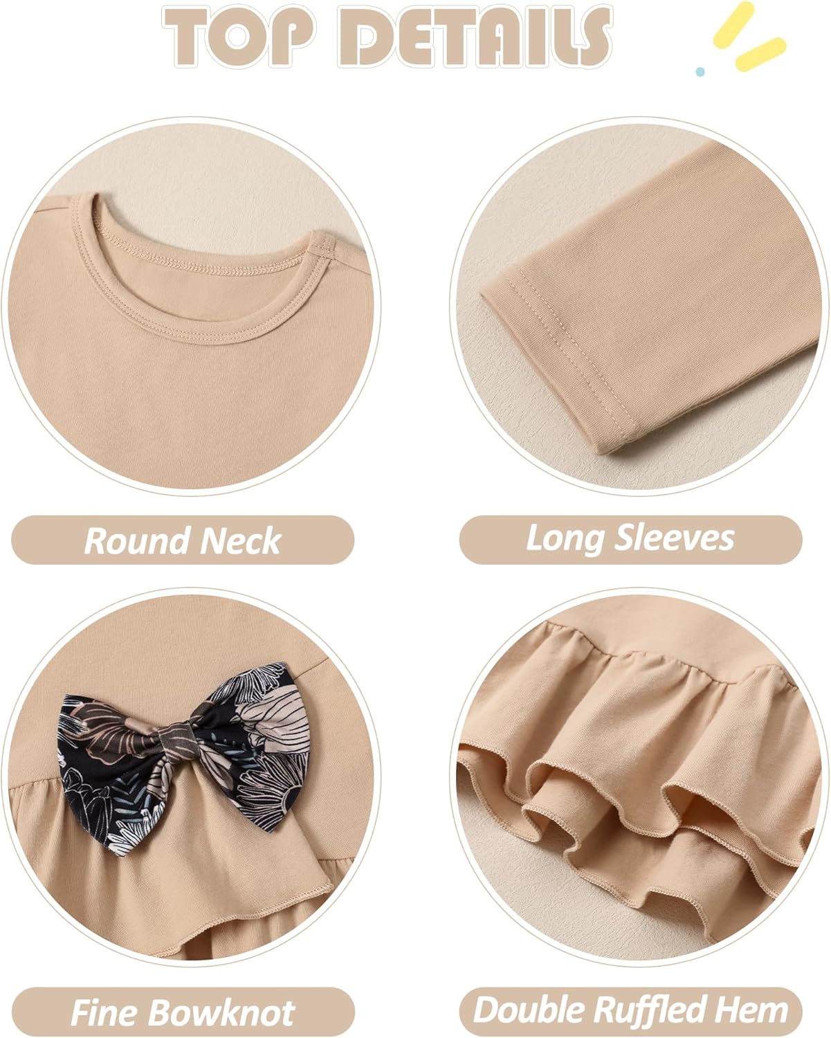 Toddler Girl Clothes 18M-8T Girls Fall Winter Outfit, Long Sleeve Ruffle Bowknot Top + Floral Pants 2Pcs Clothing Set - Image 3