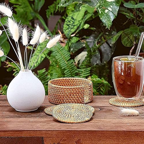 Miniatura 6 de Posavasos de ratán natural hechos a mano para bebidas, posavasos bohemios de mimbre, posavasos tejidos para bebidas, platillos reutilizables