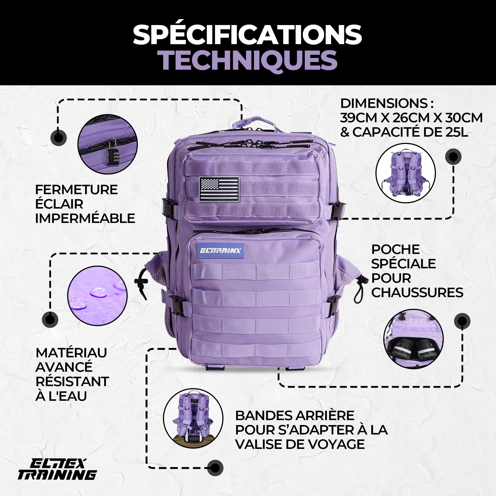 ELITRAINX Sac à dos tactique militaire imperméable pour sport, cabine avion, gymnase, extérieur, crosstraining by ELITEX TRAINING 25L