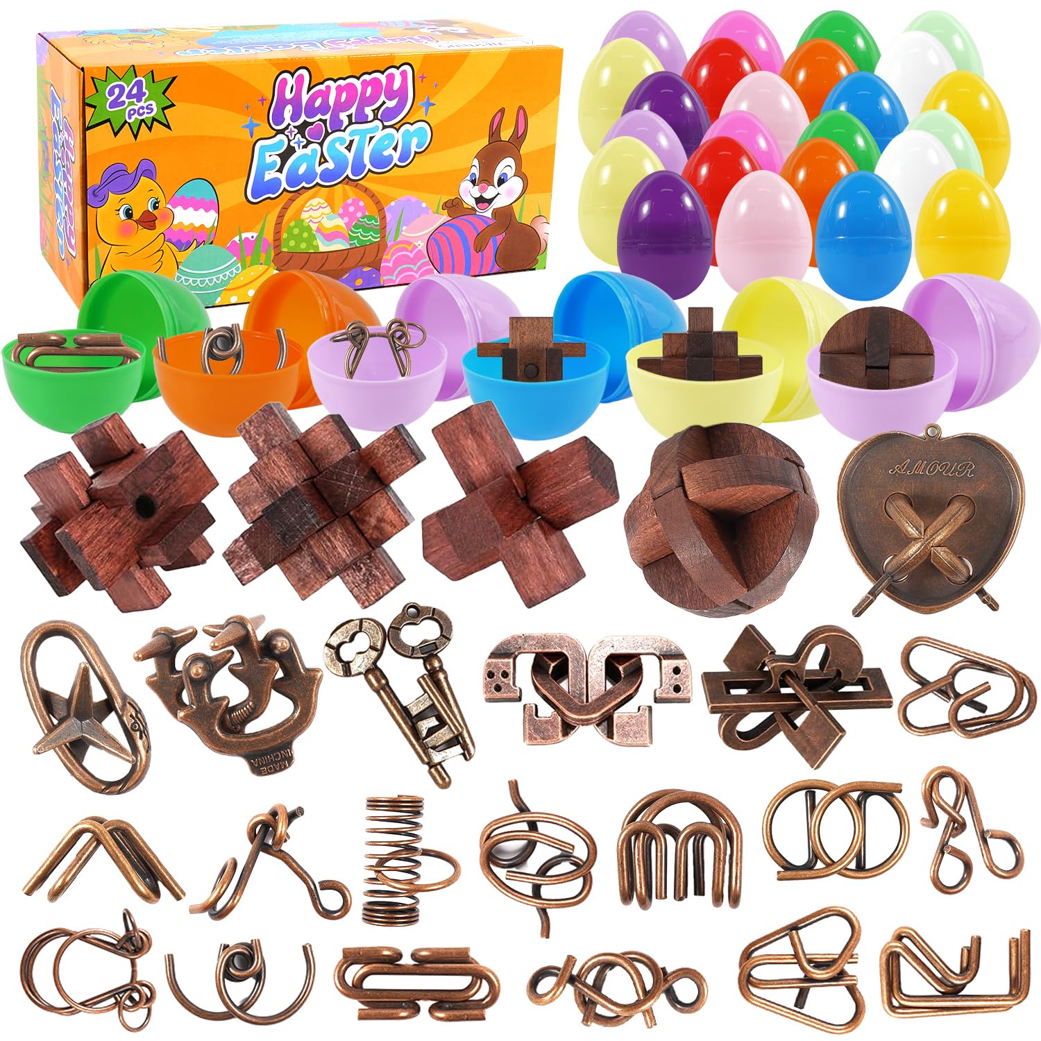 24pcs easter egg fillers with brain teaser puzzles toys - easter basket stuffers for teens, egg fillers for teens adults older kids, puzzle games gifts for party favors for boys girls